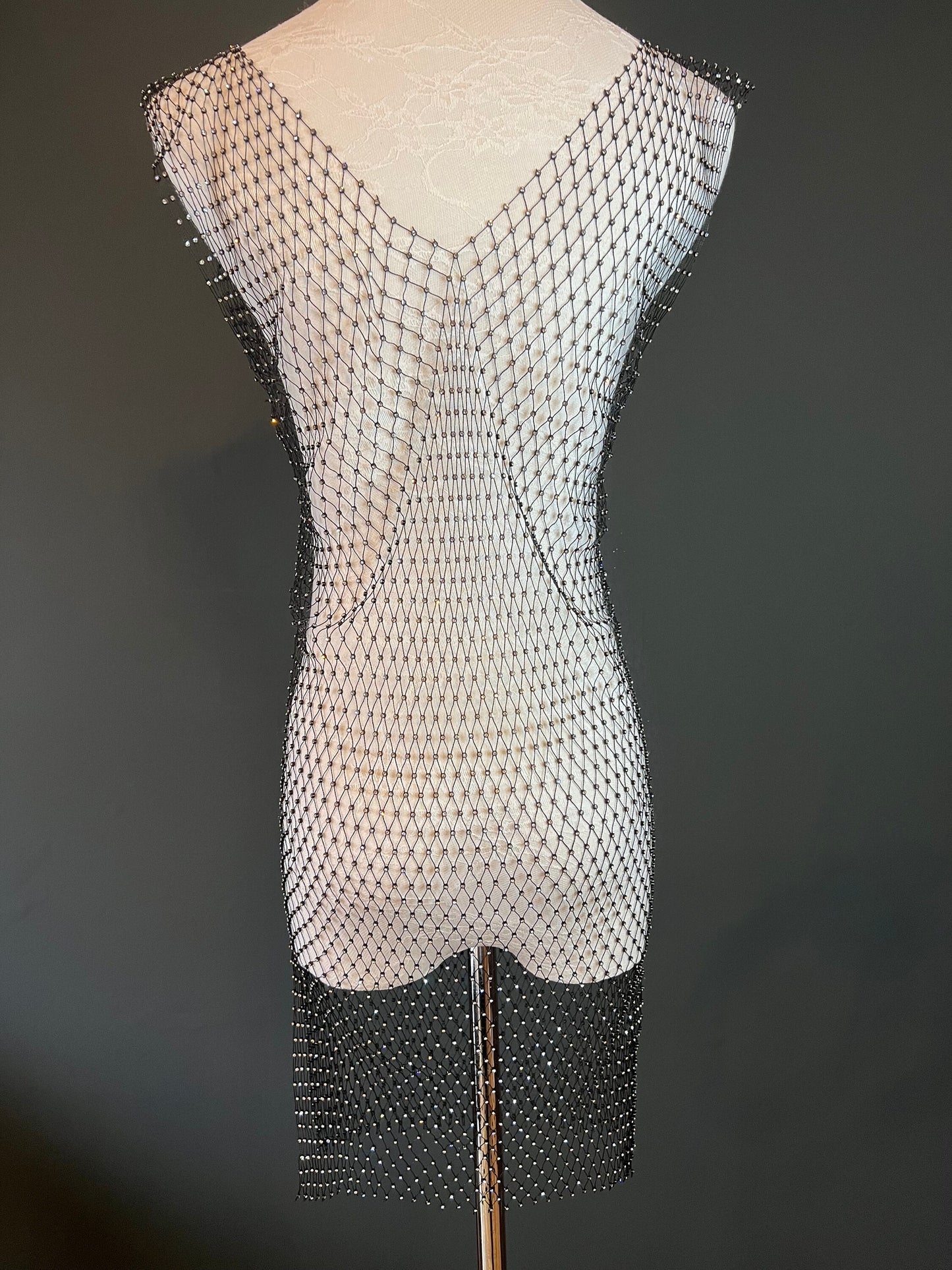 Fishnet Beach Cover Up Top, Embellished Rhinestone Cover Up Dress, Hand made, FAN design, Exclusive, Sizes S, M, L Black