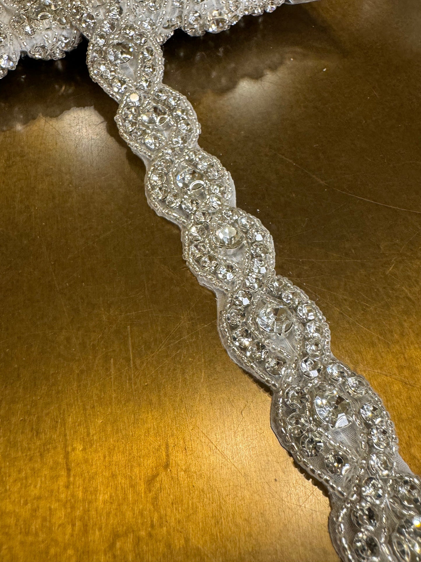 Rhinestone Diamante Bridal Trim, Silver Beaded Applique, 2.5cm Wide
