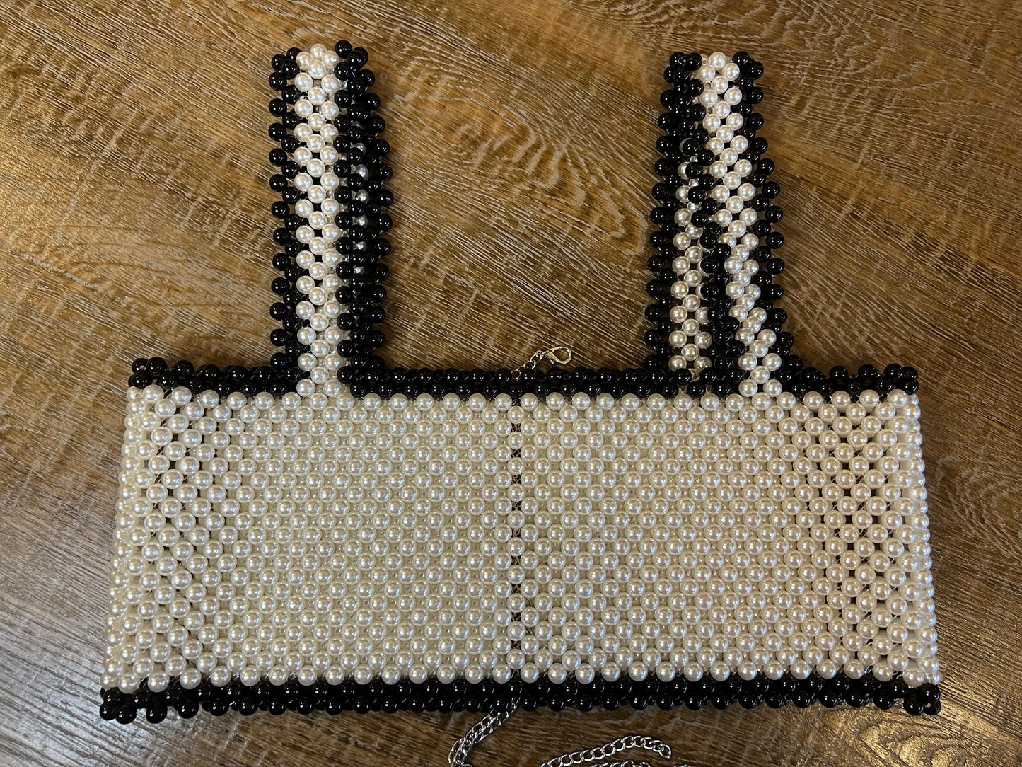 Pearl Vest Top, Black Ivory Pearl Body Chain, Luxurious Pearls, UK 6-12, FAN Fashion Collection