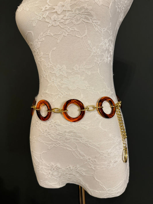X-long Tortoishell Ring Belt, Gold Chain, Quality Fashion Teen Sizes, UK Size 2-40, Fan Design, Swimwear, Resort Wear, Chain Belt, Accessory