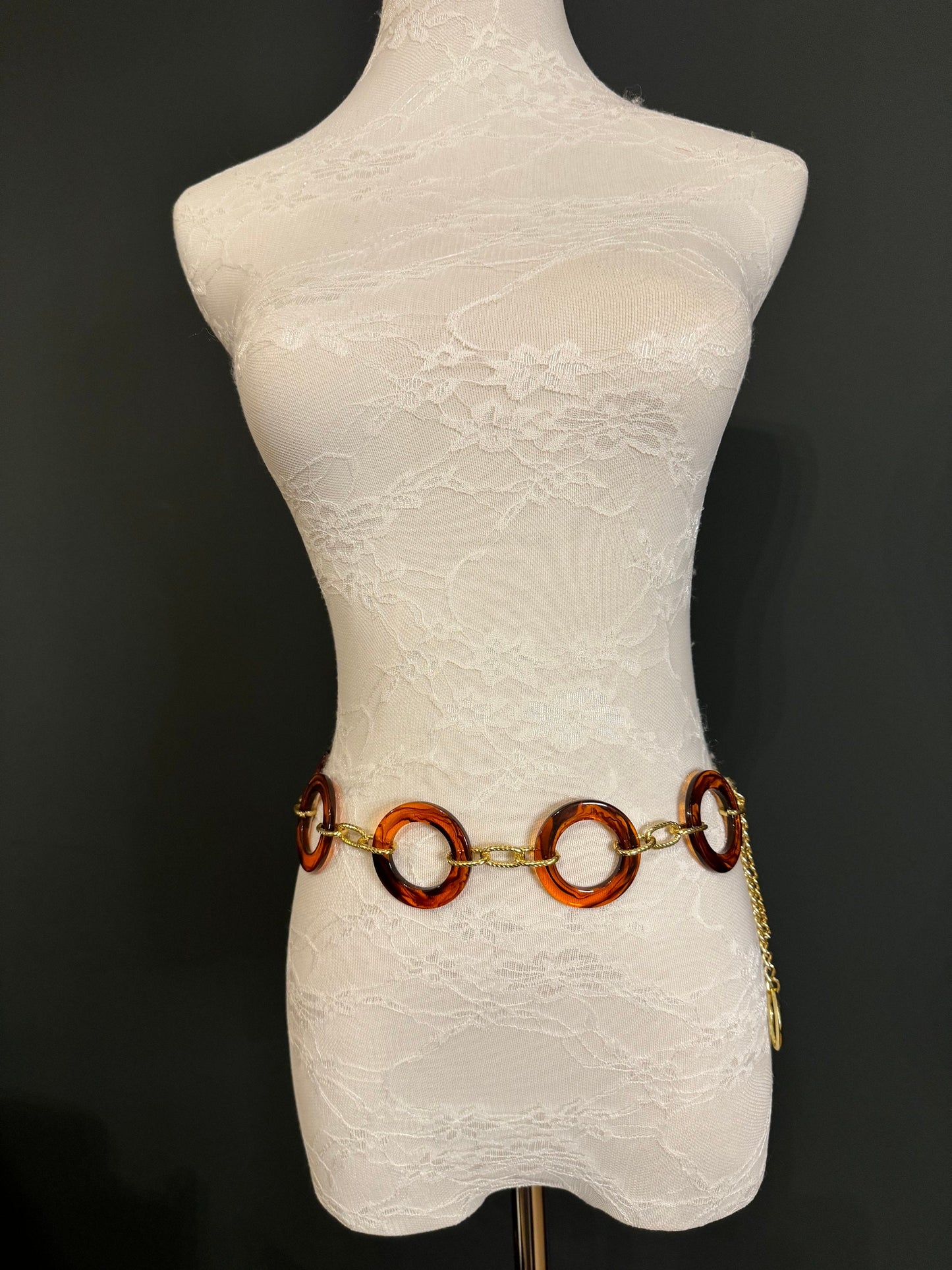 X-long Tortoishell Ring Belt, Gold Chain, Quality Fashion Teen Sizes, UK Size 2-40, Fan Design, Swimwear, Resort Wear, Chain Belt, Accessory