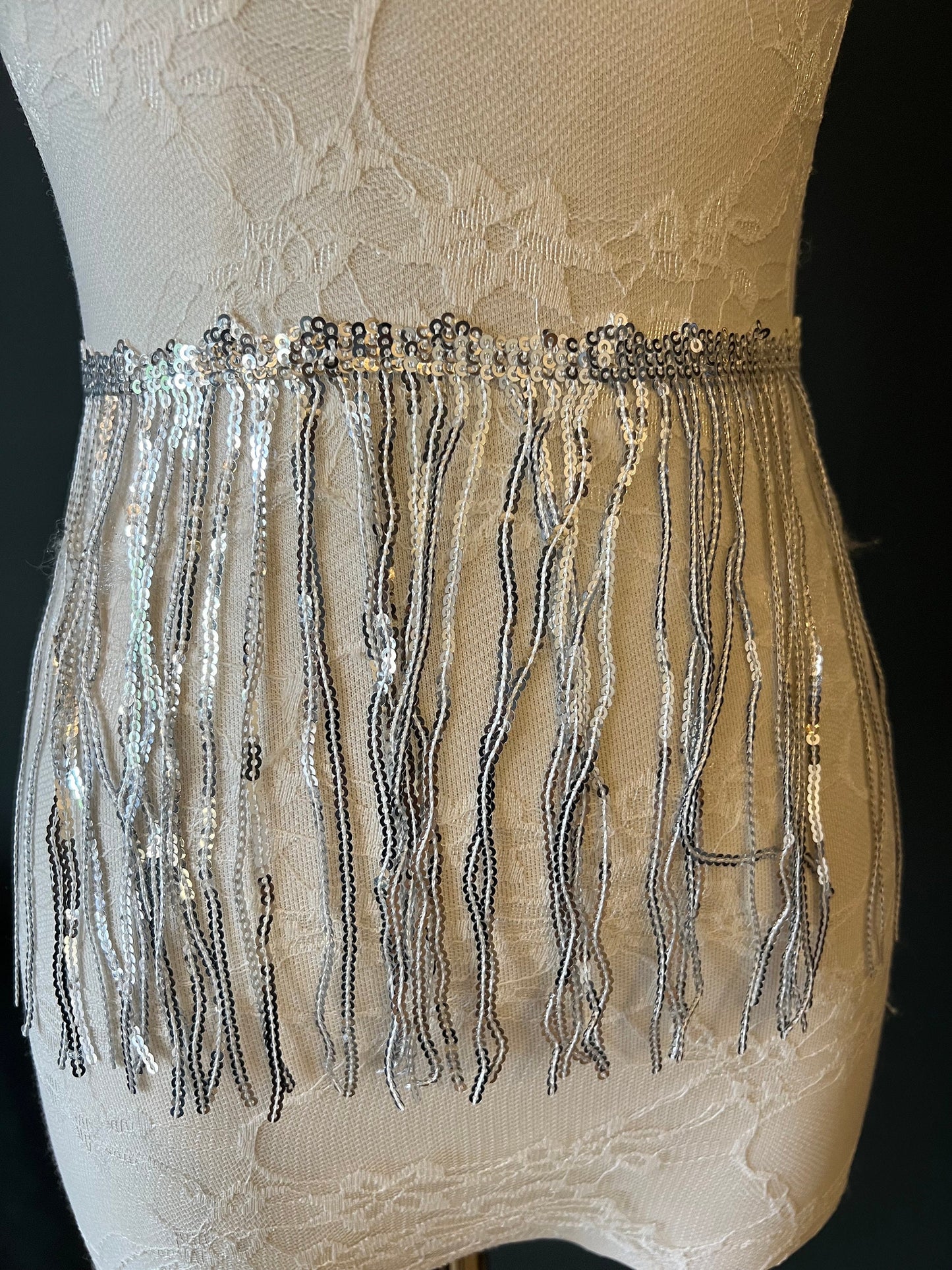 8” Long Sequins Fringe, Silver, Dance, Party, Costumes, Performances, Carnival, Skirts, Shorts, Tops, Fashion, Sequins Fringe, 8 colours
