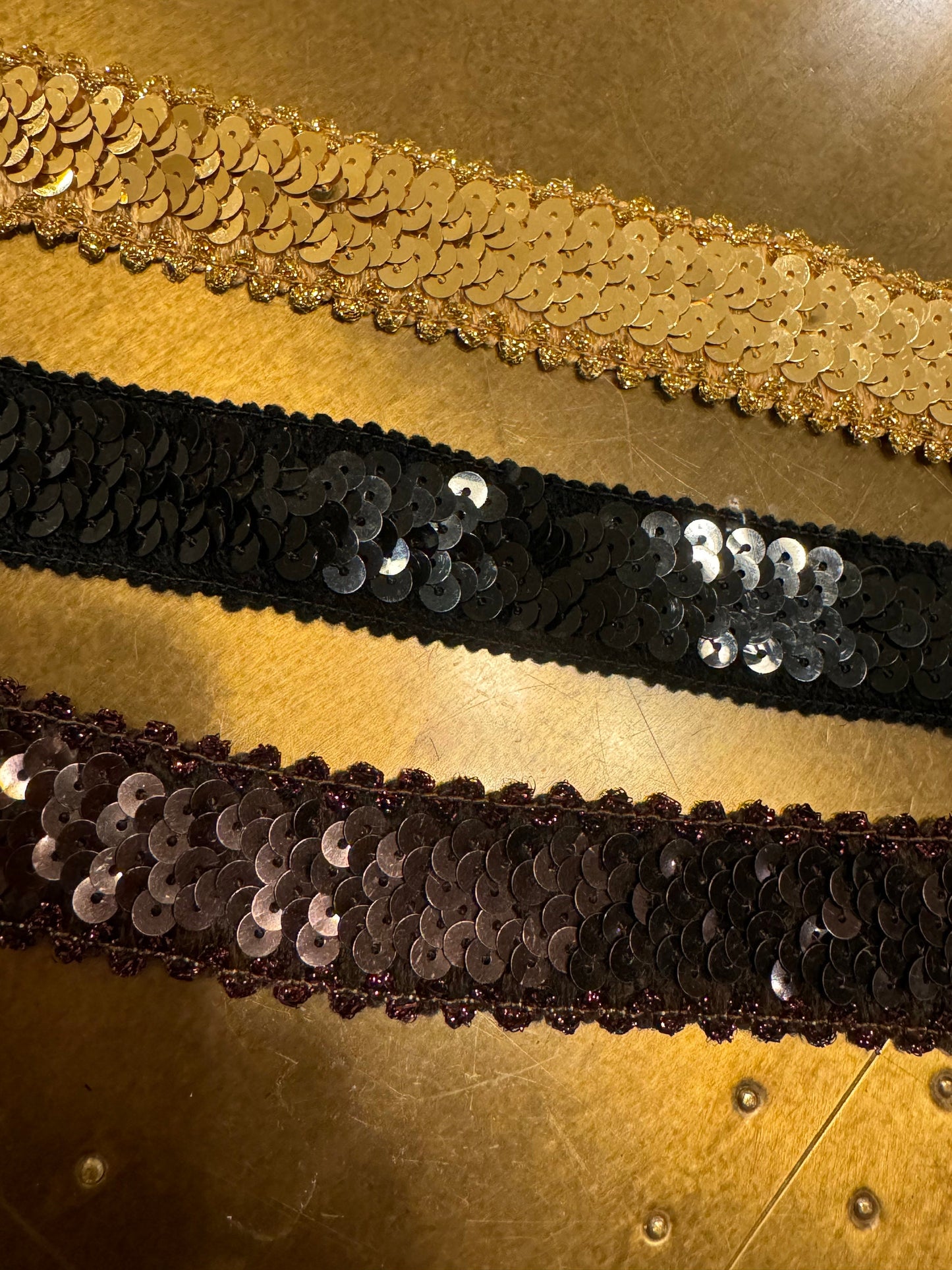 Sequins Elastic, Lurex Edge Sequins, 32mm Wide, Sequins Band, Elastic Sequins, Dance, Costumes, Headband, Waistband, Black, Gold, Brown