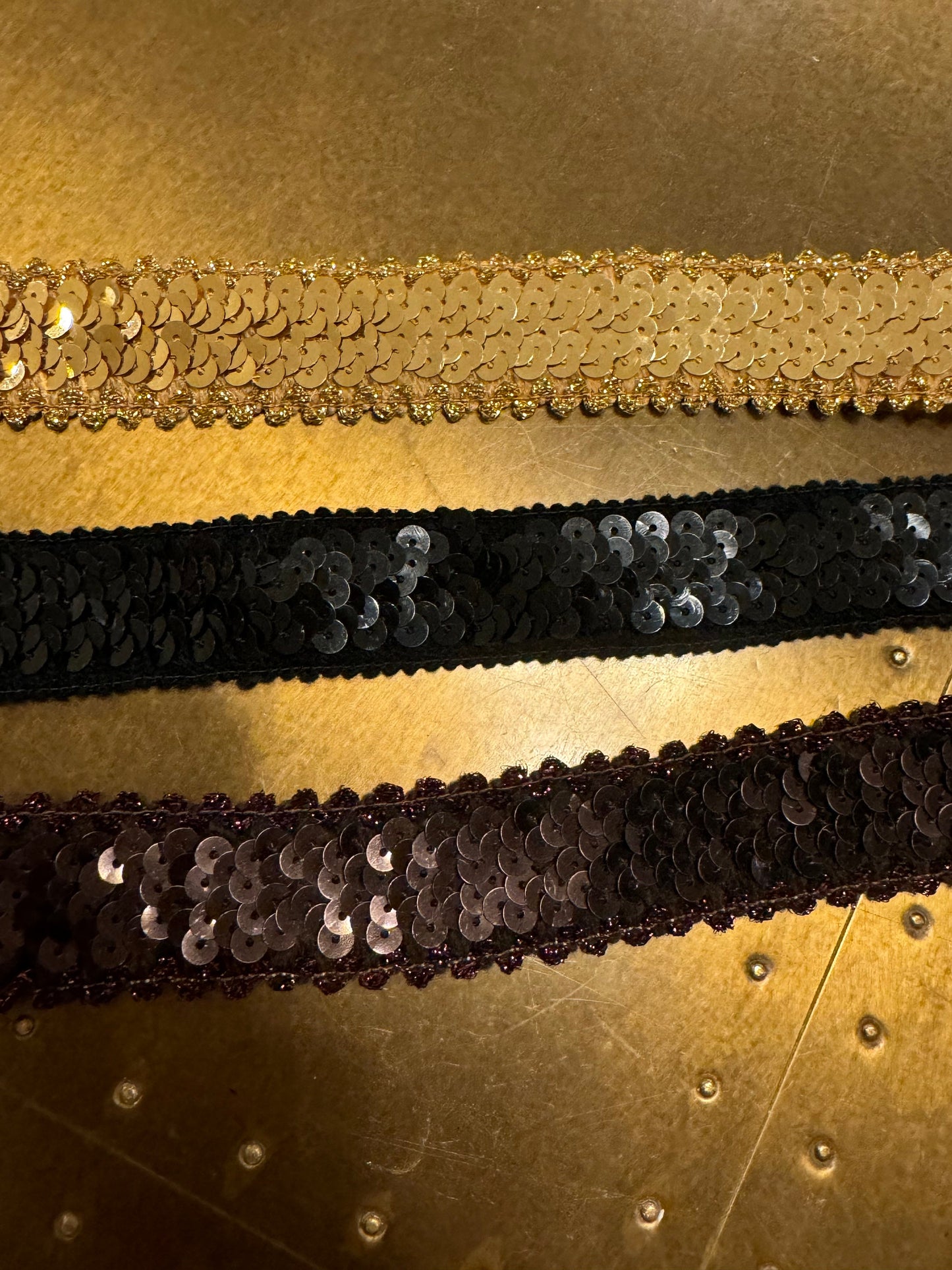 Sequins Elastic, Lurex Edge Sequins, 32mm Wide, Sequins Band, Elastic Sequins, Dance, Costumes, Headband, Waistband, Black, Gold, Brown