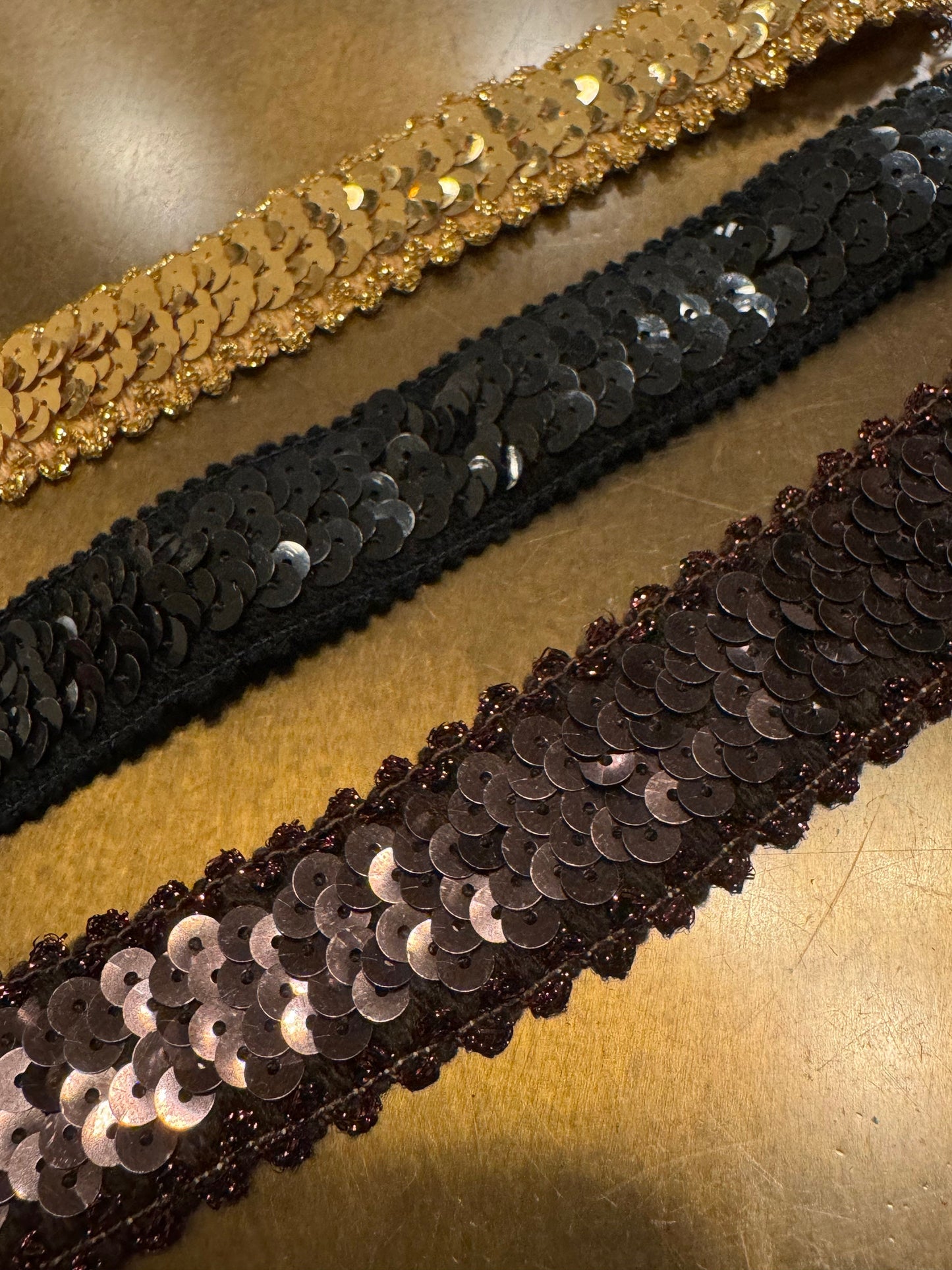 Sequins Elastic, Lurex Edge Sequins, 32mm Wide, Sequins Band, Elastic Sequins, Dance, Costumes, Headband, Waistband, Black, Gold, Brown