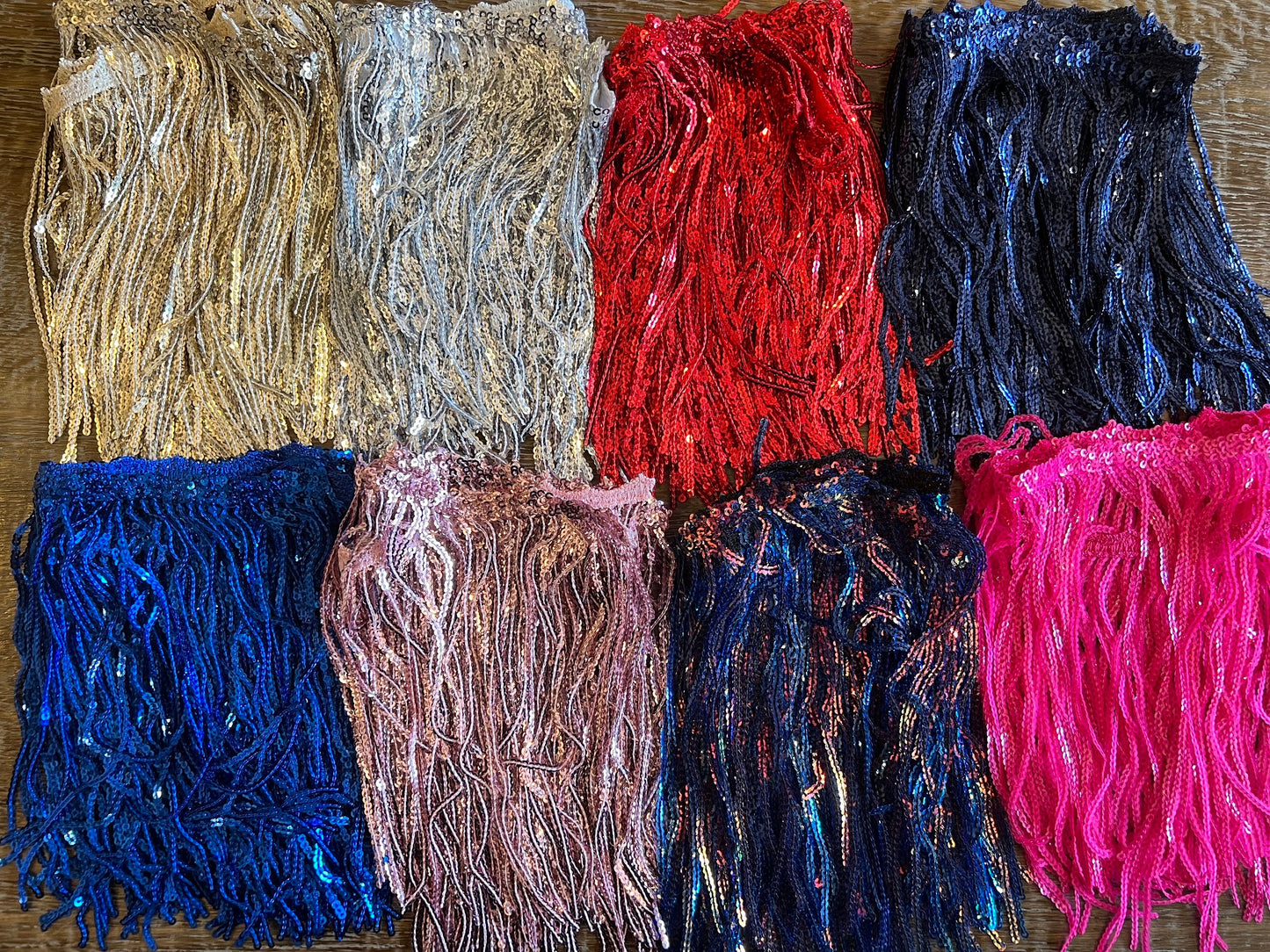 Silver Sequins Fringe, 8" Long, 8 Colours