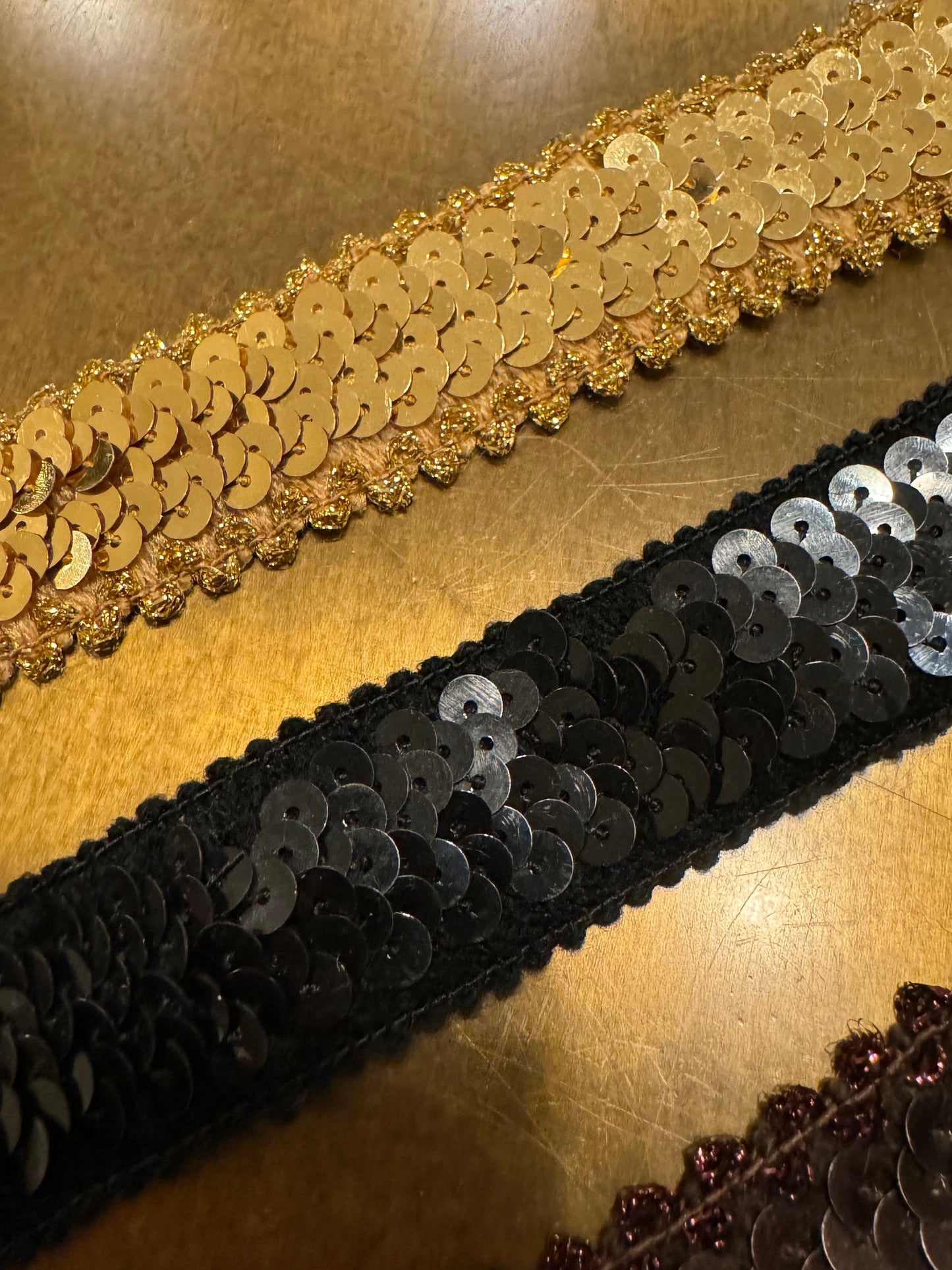 Sequins Elastic, Lurex Edge Sequins, 32mm Wide, Sequins Band, Elastic Sequins, Dance, Costumes, Headband, Waistband, Black, Gold, Brown