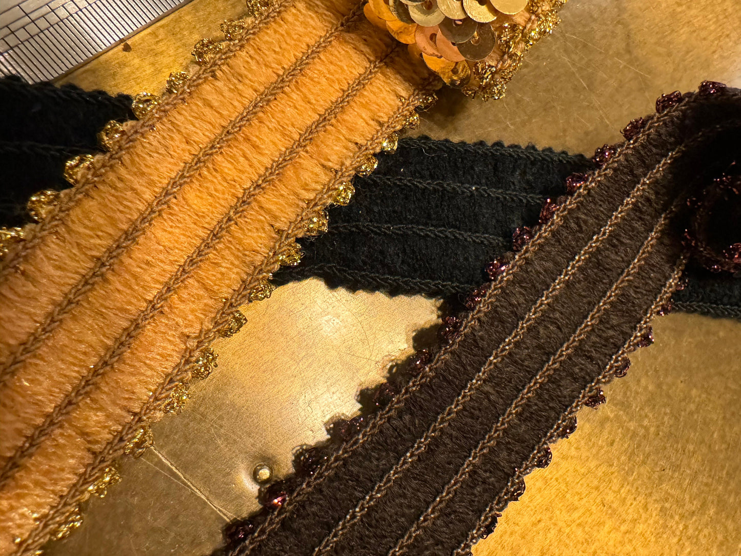Sequins Elastic, Lurex Edge Sequins, 32mm Wide, Sequins Band, Elastic Sequins, Dance, Costumes, Headband, Waistband, Black, Gold, Brown