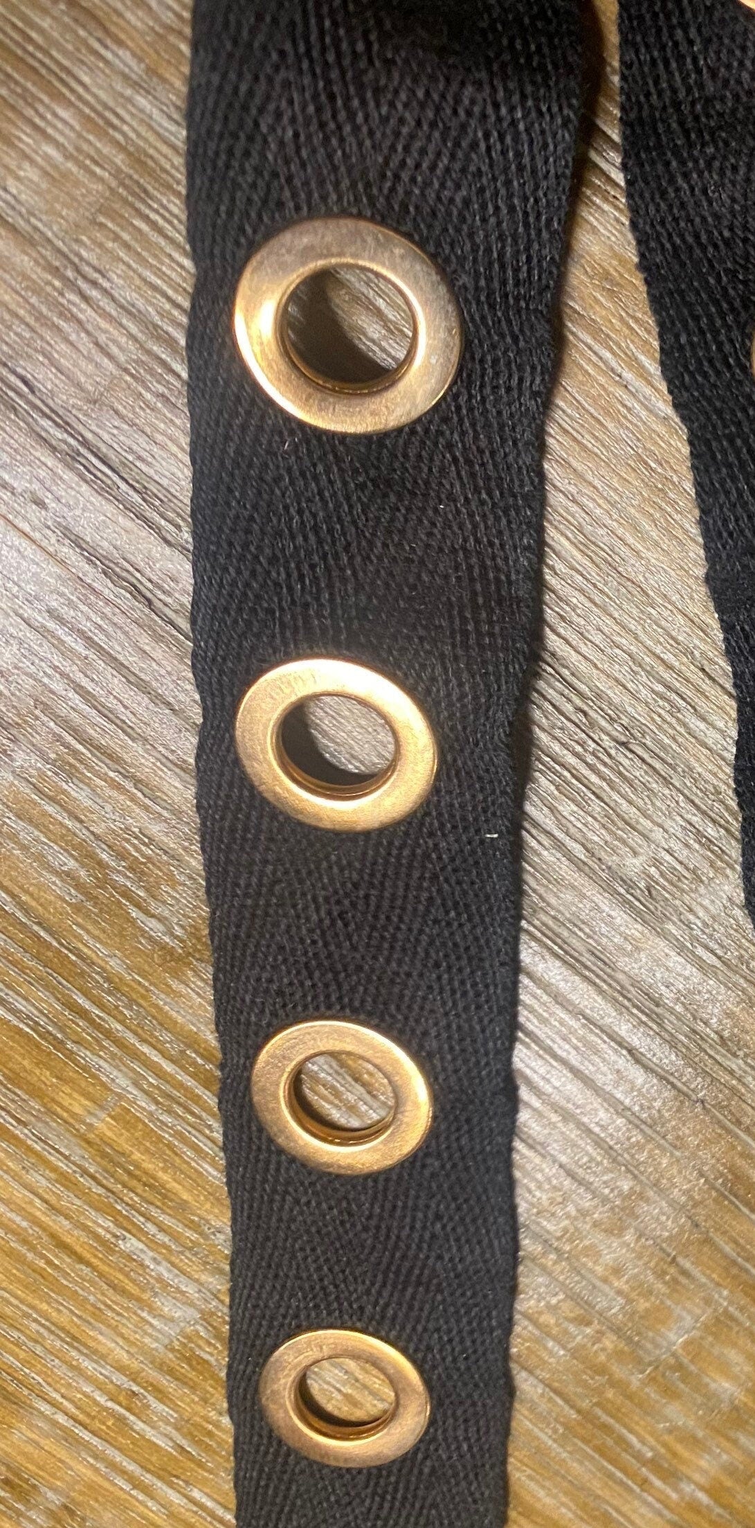 Black Cotton Eyelet Tape with Gold Grommets, 1" Wide