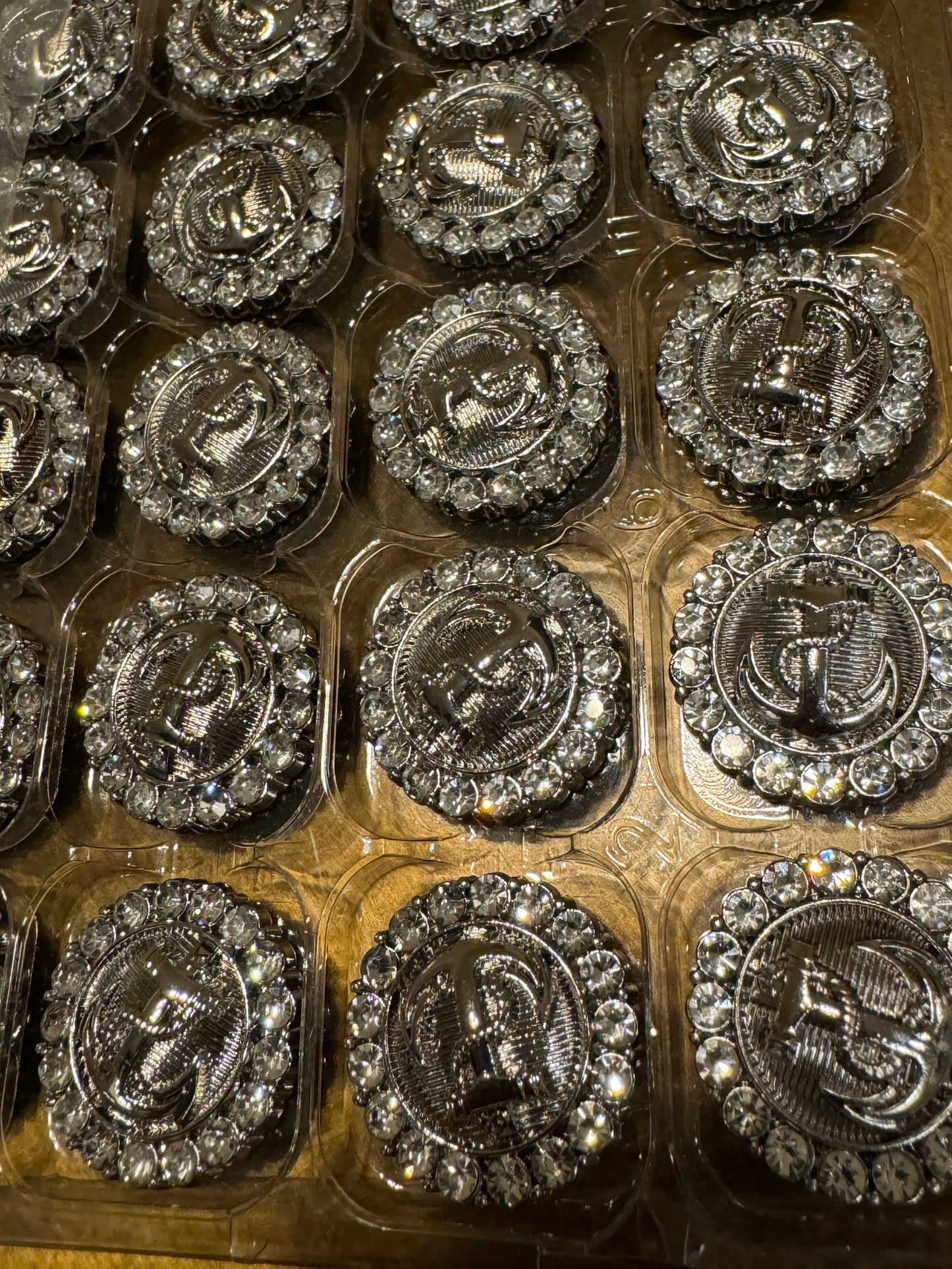 Rhinestone Anchor Shank Buttons, Nautical, Gold or Silver (25mm or 18mm)