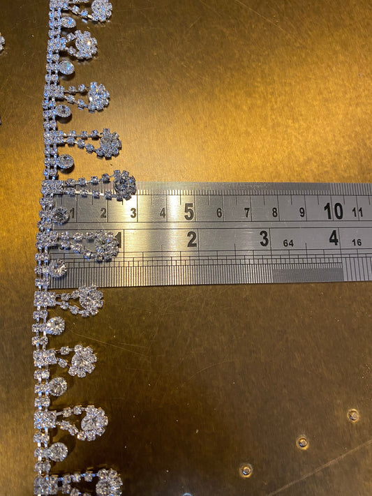 Diamanté Rhinestone Fringe Trim, Silver Bridal Jewel, 3cm Drop