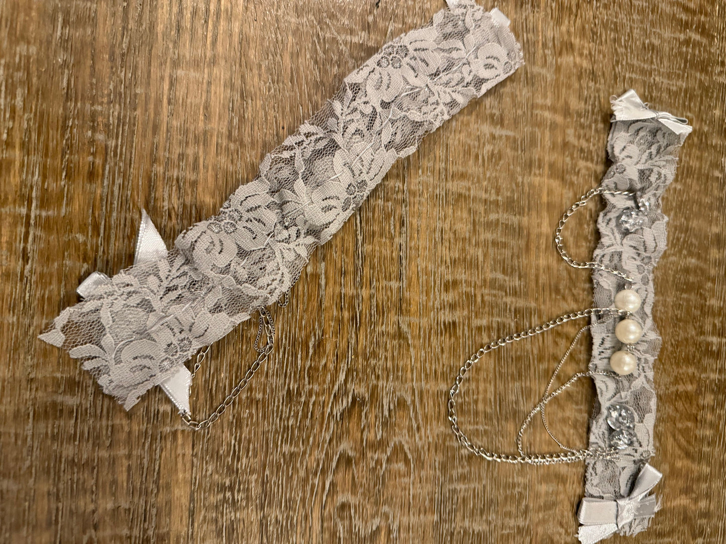 Lace, Pearl, Bow, Chain, Lace, Grey Lace