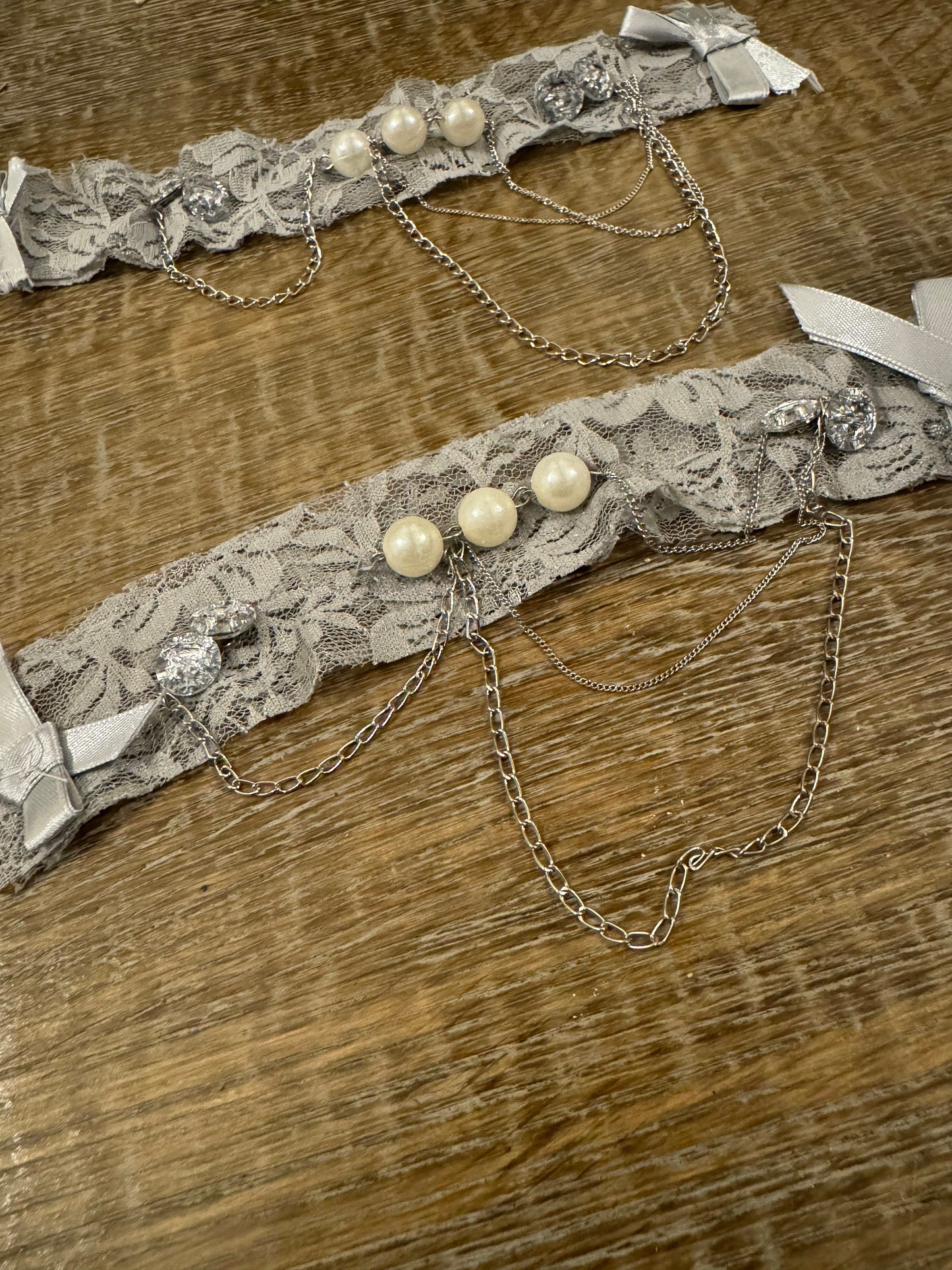 Lace, Pearl, Bow, Chain, Lace, Grey Lace