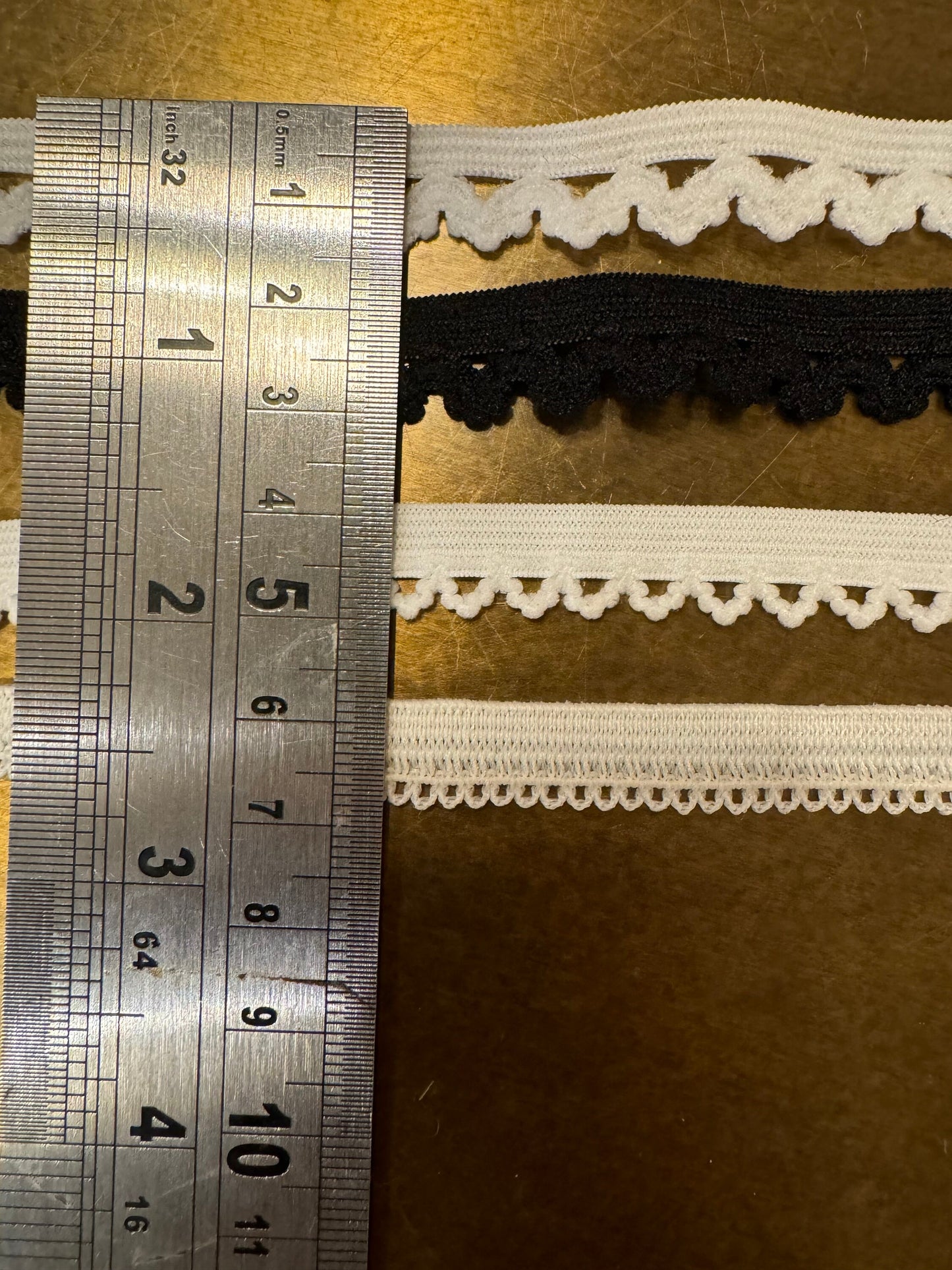 Picot Edge Elastic Trim, Black and Ivory