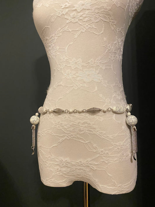 X-Long Belt, Marble Bead Tassel Belt, Metal Belt, Fashion Belt, Vintage Style, Waist Chain Belt, Belt, Fashion, UK 2-40c FAN Design