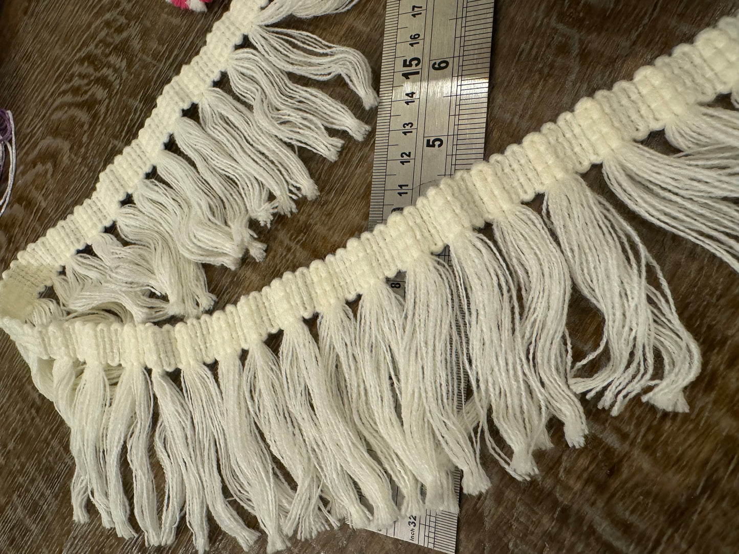 Rich Cream Polyester Cotton Looped Fringe, 9cm Wide, UK Made