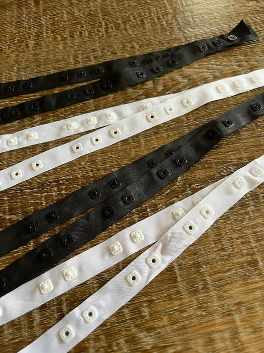Sewing Popper Tape: Black & White Stud Snap Fastening