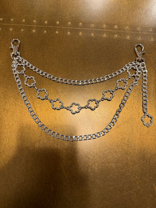 Daisy Rhinestone Layered Jeans Chain, 4 size selection, Silver