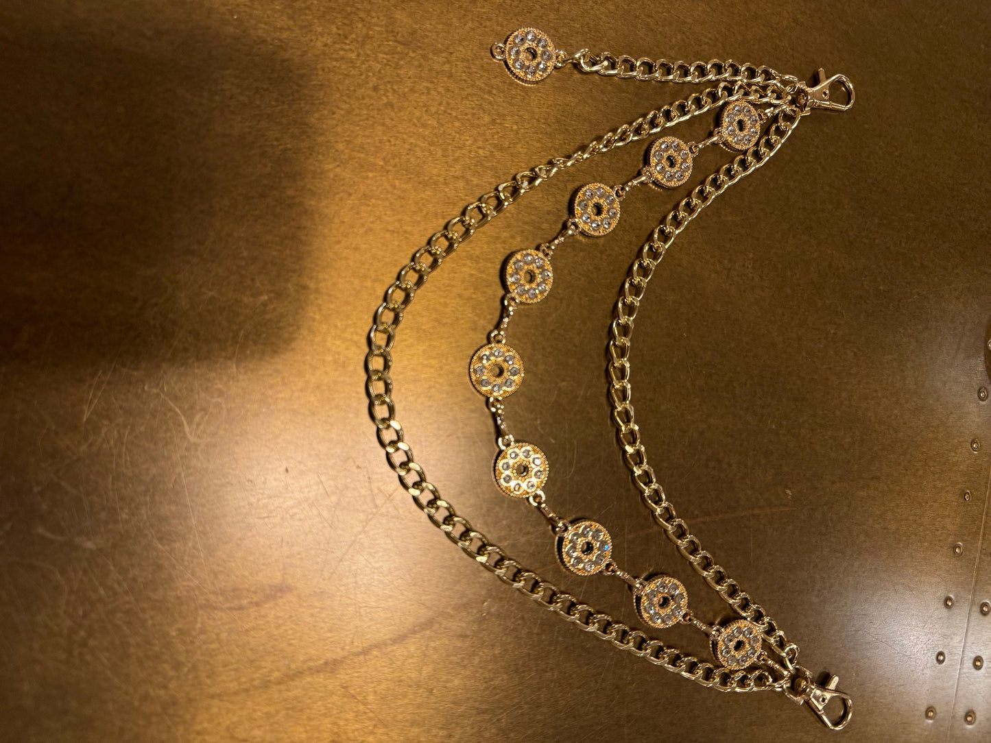 Rhinestone Layered Jeans Chain, Hip Hop Festival Fashion