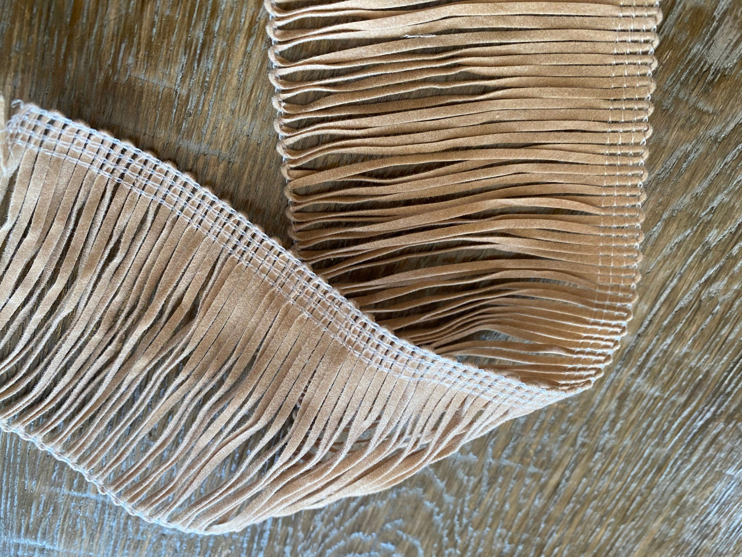 Faux suede fringe, Fawn colour fringe, classic colour fringe, 3” wide fringe