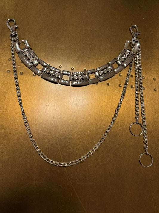 Handmade Rhinestone Jeans Chain, Silver Metal Bag Chain, Festival Fashion