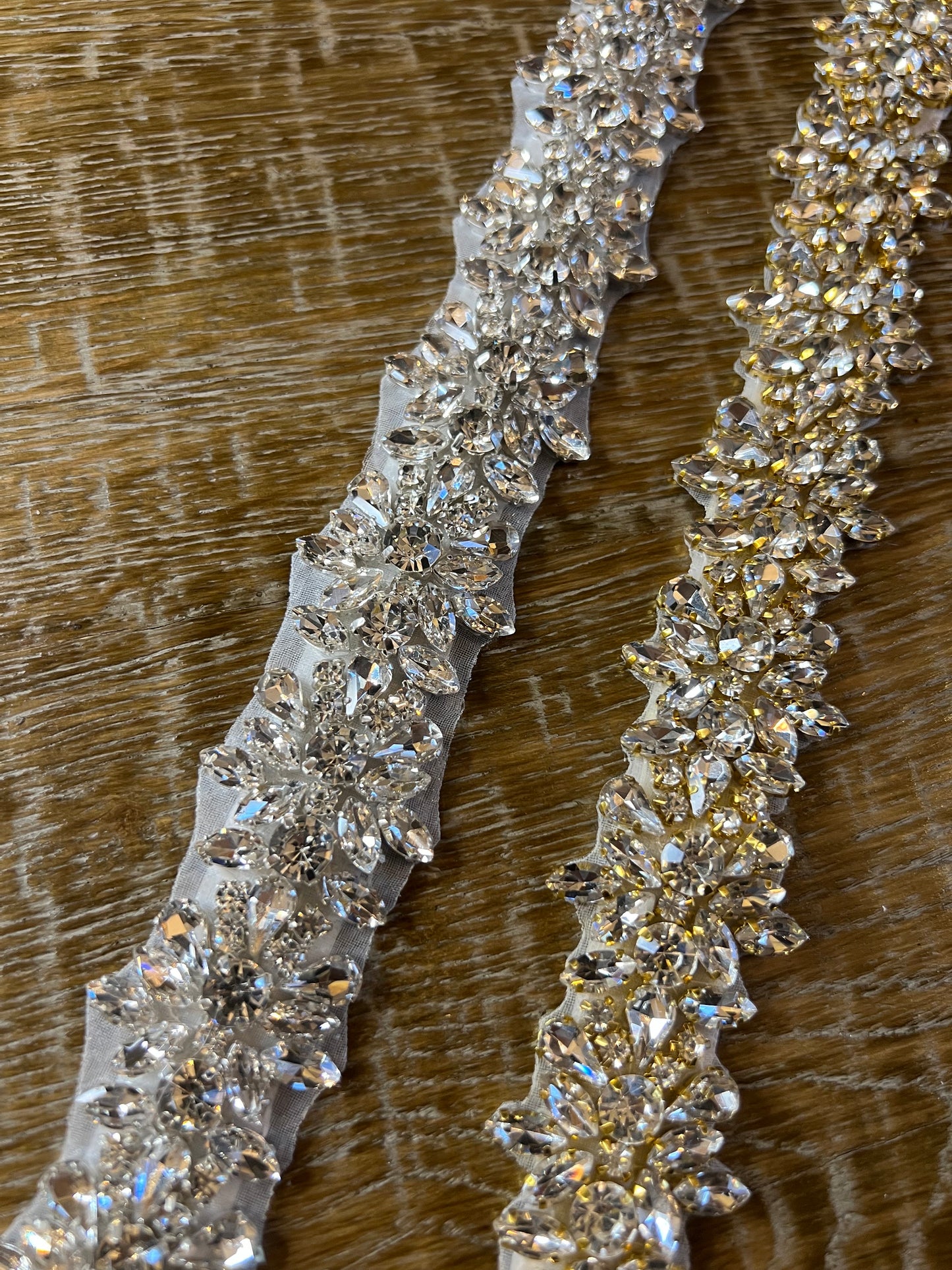 Crystal Rhinestone Bridal Belt, Silver Base, White Ribbon Sash