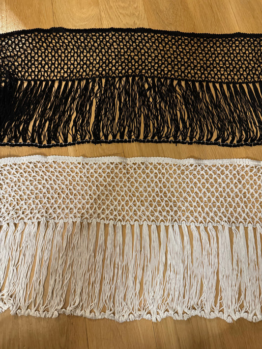 10" Knotted Fringe Trim, Black and Ivory, UK Made