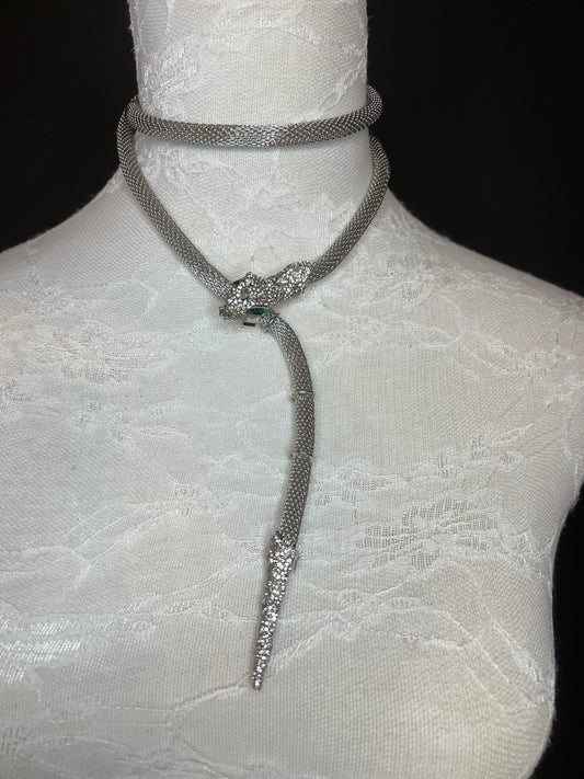 Snake Necklace, Choker Necklace, Rhinestone Snake, Gold, Silver