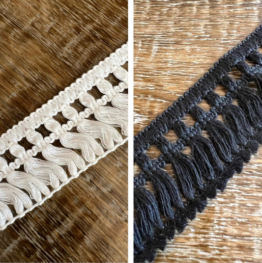 Black & Ivory Cotton Fringe Trim, Vintage Style, 2" Wide