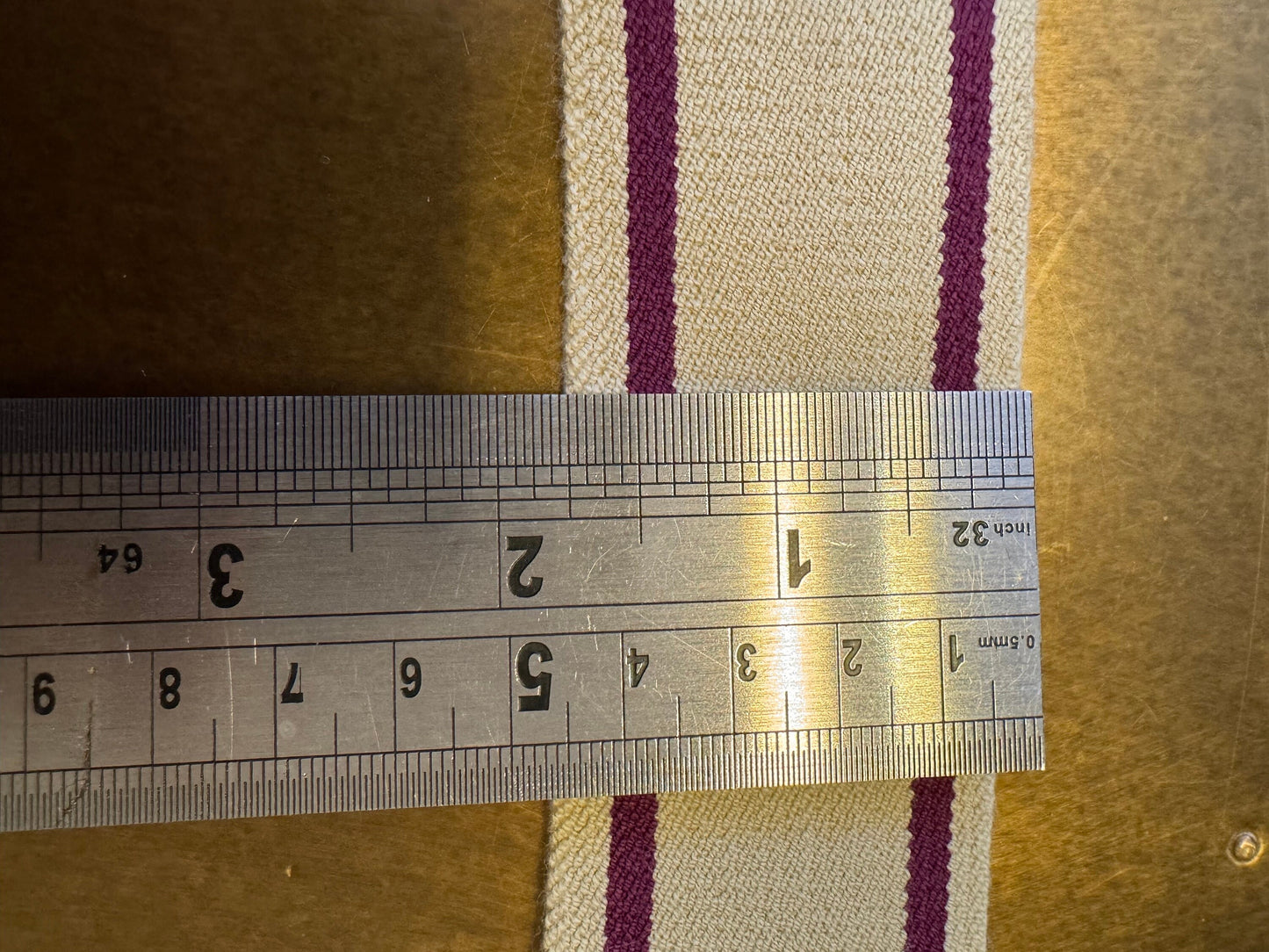 Beige Woven Elastic with Burgundy Stripes, 4.5cm Wide