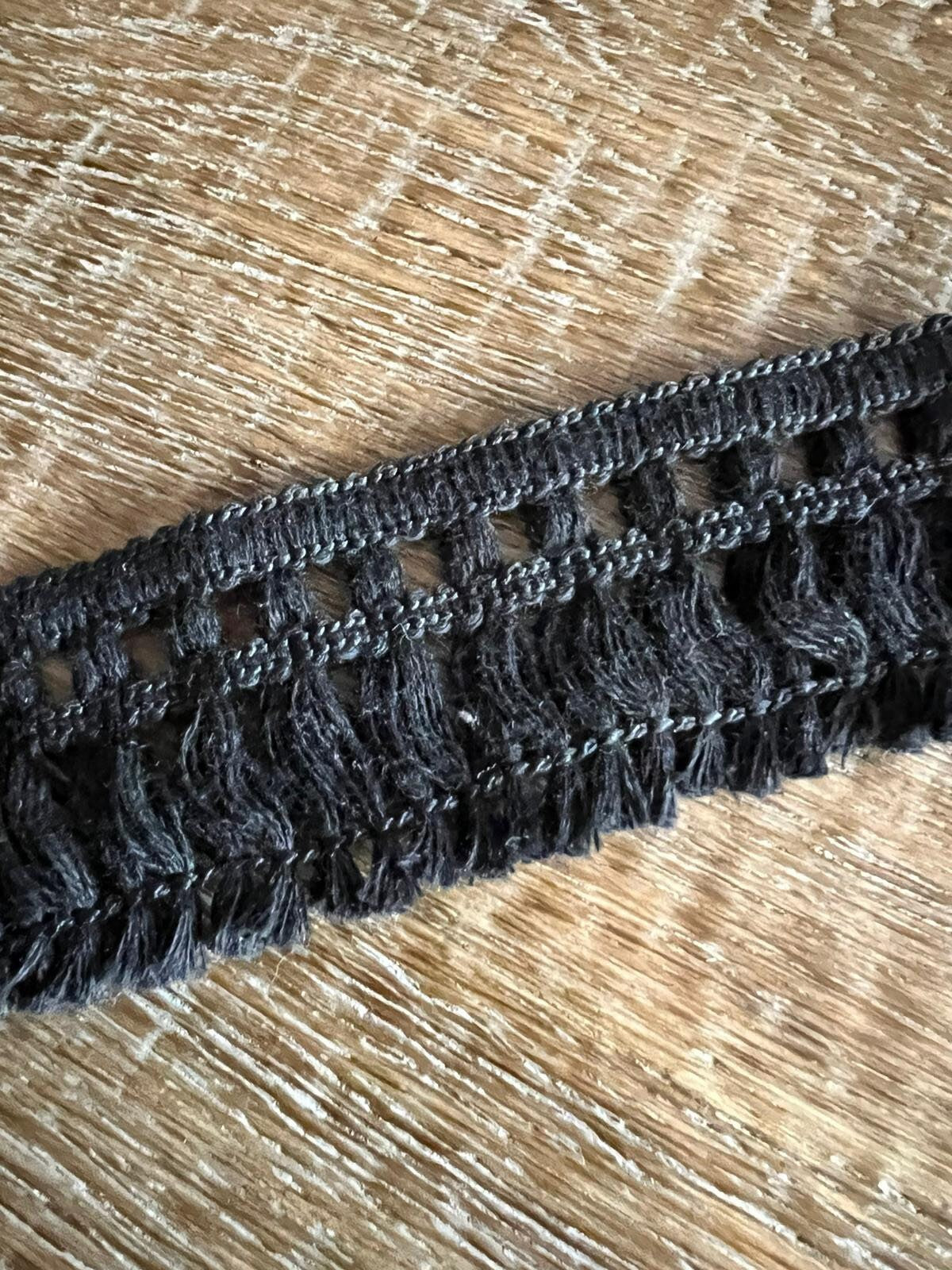 Black & Ivory Cotton Fringe Trim, Vintage Style, 2" Wide
