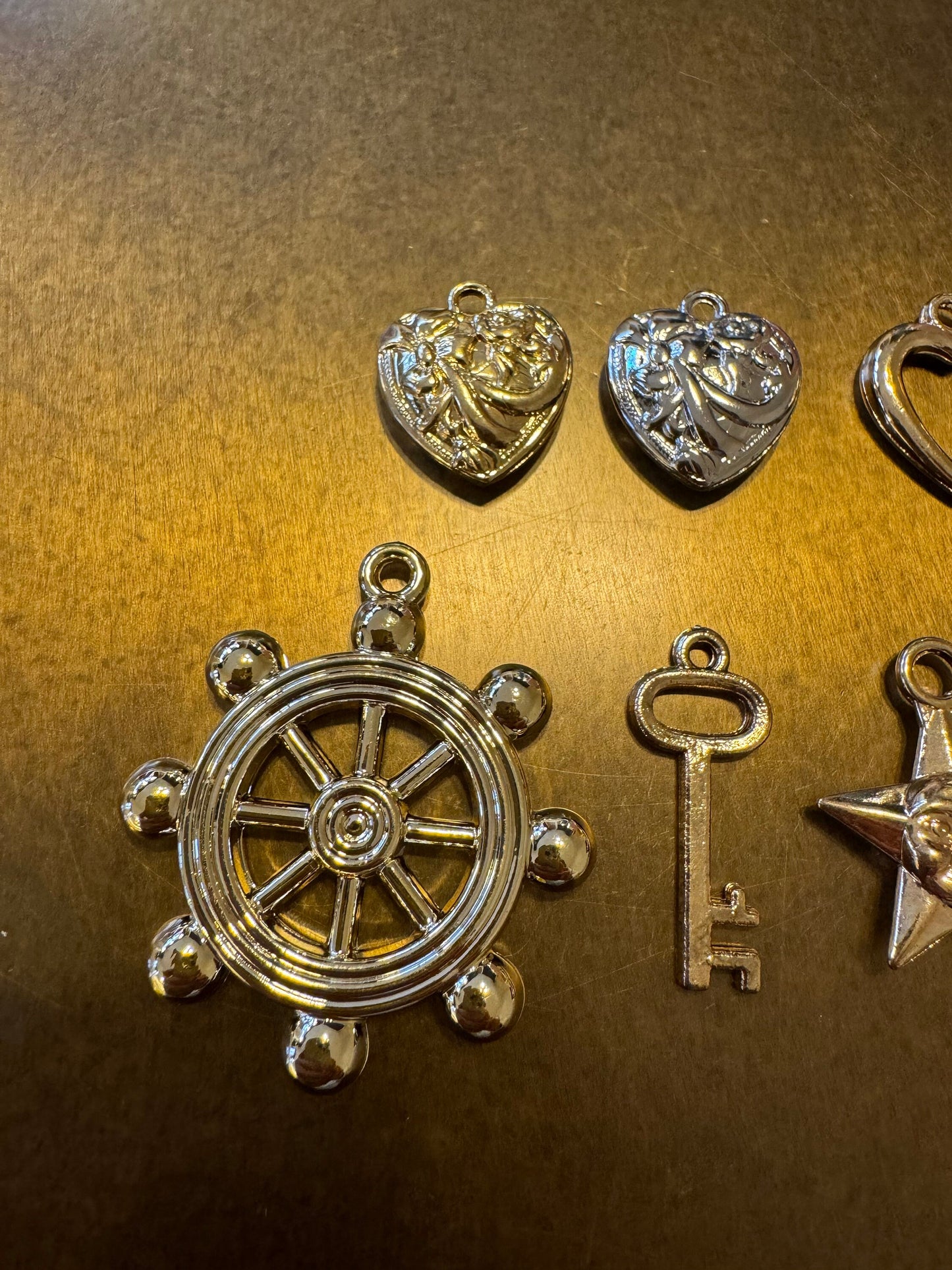Charms, Jewellery Charms, Heart, Key, Gold, Silver, Plastic Charms, Sun, Moon