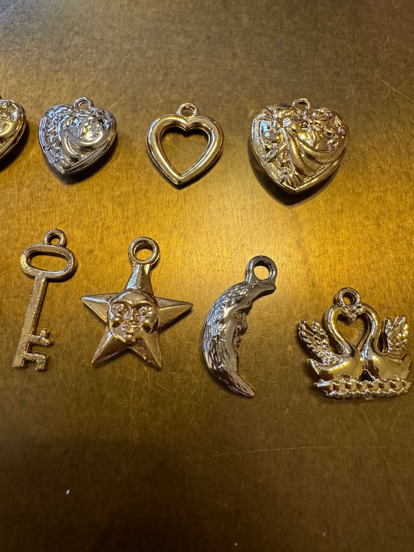 Charms, Jewellery Charms, Heart, Key, Gold, Silver, Plastic Charms, Sun, Moon