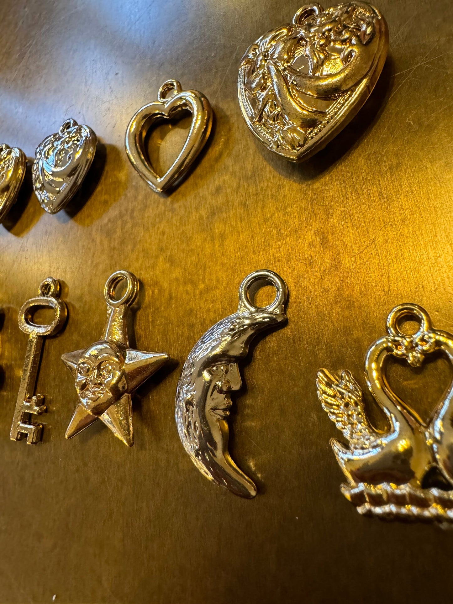 Charms, Jewellery Charms, Heart, Key, Gold, Silver, Plastic Charms, Sun, Moon