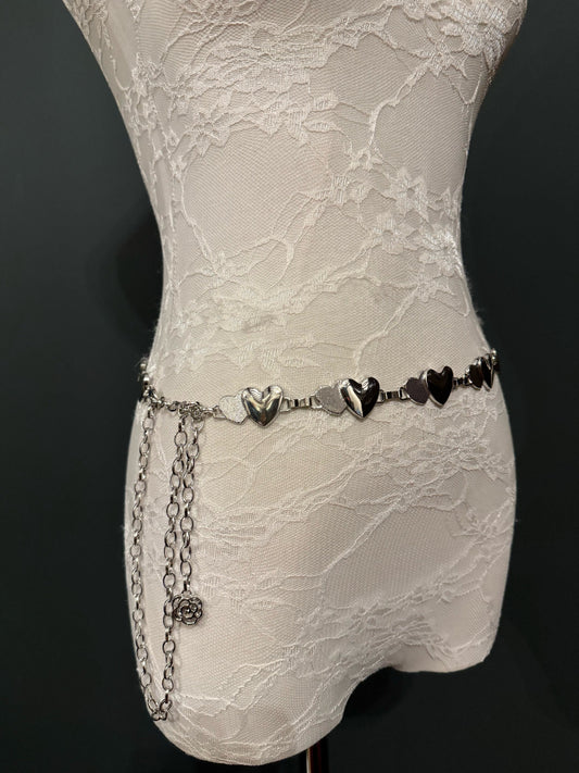 X-Long Heart Chain Belt, Metal Heart Design, Swimwear, Dresses, FAN Design, Dress Belt, Gift, Silver, Gold, Bridal