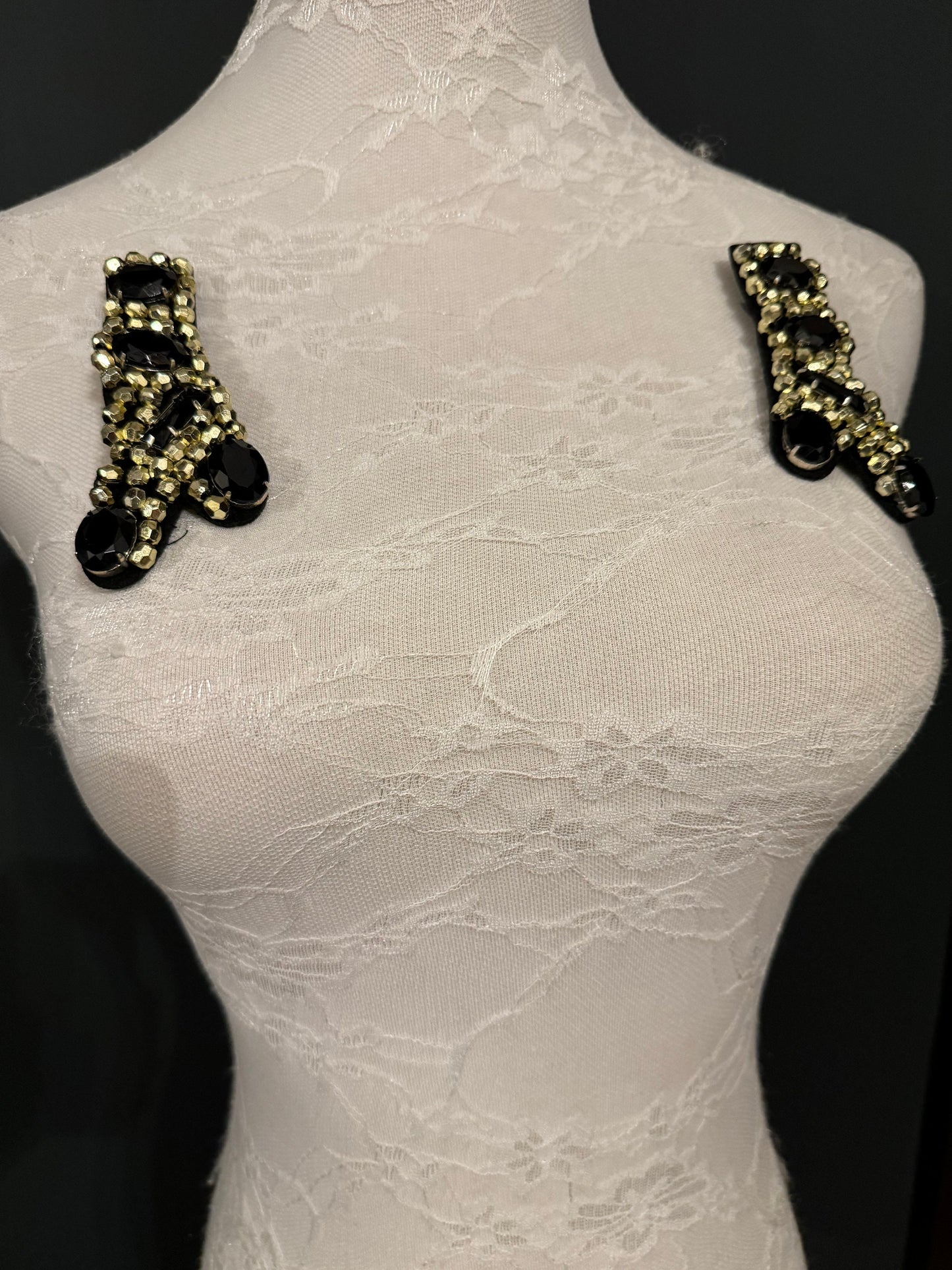 Handmade Beaded Shoe Brooch, Black & Gold (Set of 2)