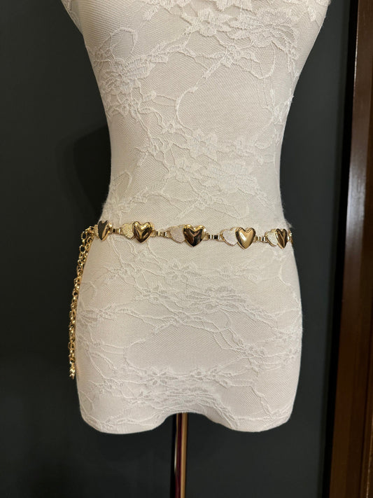 X-Long Heart Chain Belt, Metal Leaf Design, Swimwear, Dresses, Limited Edition, FAN Design, Dress Belt, Gift, Silver, Gold, Bridal