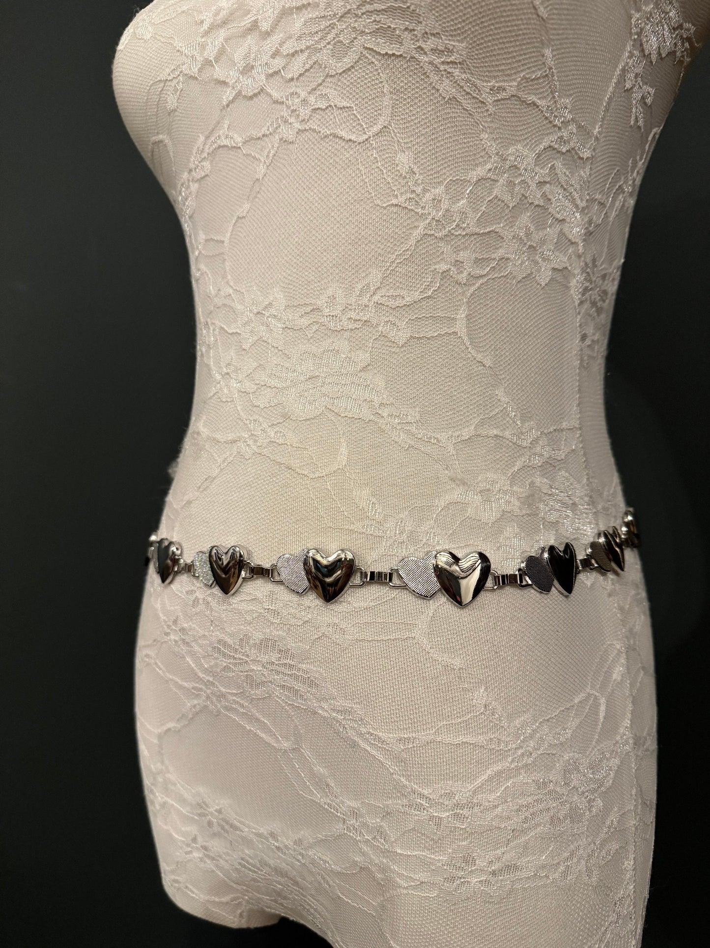 X-Long Heart Chain Belt, Metal Heart Design, Swimwear, Dresses, FAN Design, Dress Belt, Gift, Silver, Gold, Bridal