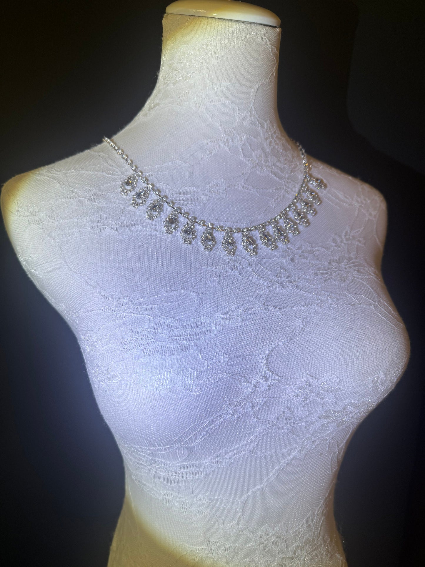 Rhinestone Necklace, Diamanté Necklace, Handmade, Silver, Bridal, Accessory, FAn Design, Fashion