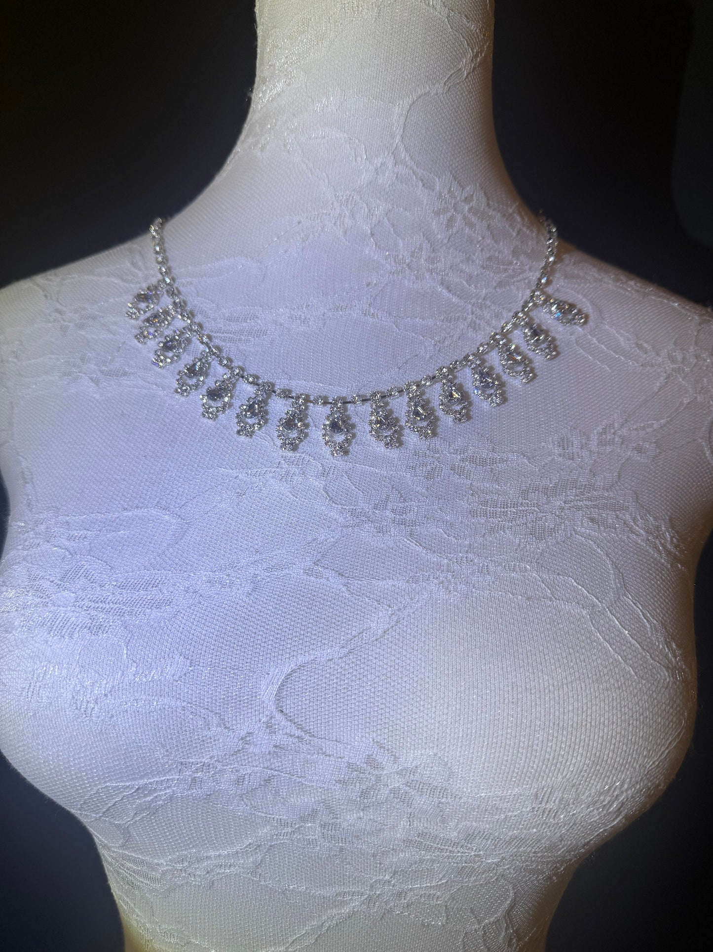 Rhinestone Necklace, Diamanté Necklace, Handmade, Silver, Bridal, Accessory, FAn Design, Fashion