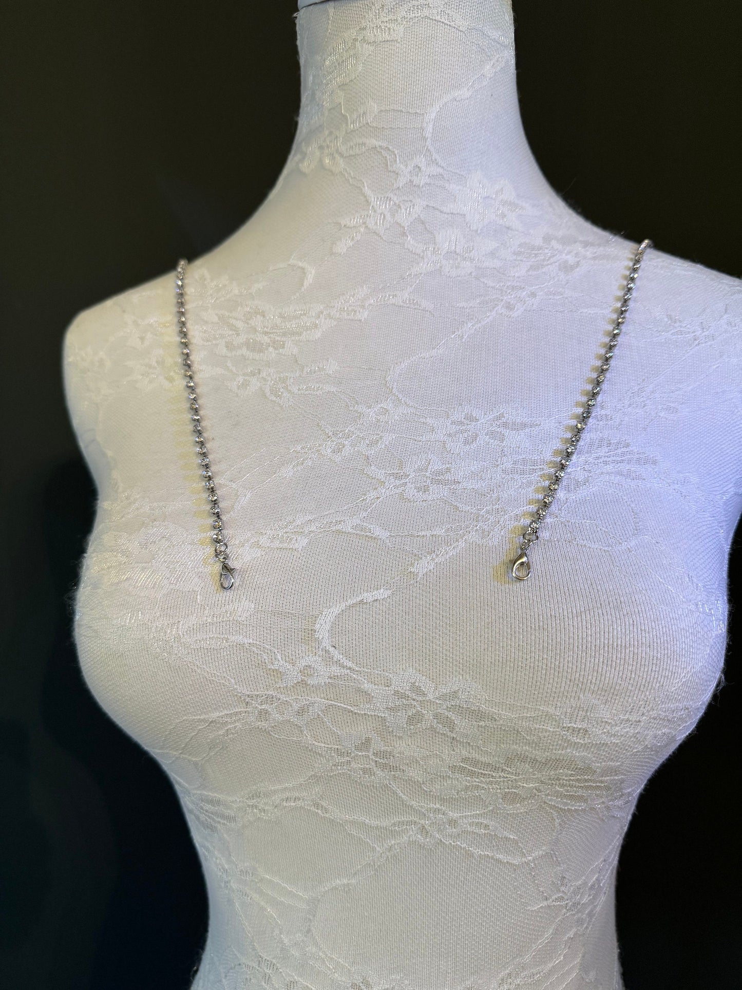 Diamanté Straps, Rhinestone Strap, Silver chain strap, 38.5cm (15”) Long, Rhinestone Strap, Bra Strap, Replacment Strap, Silver