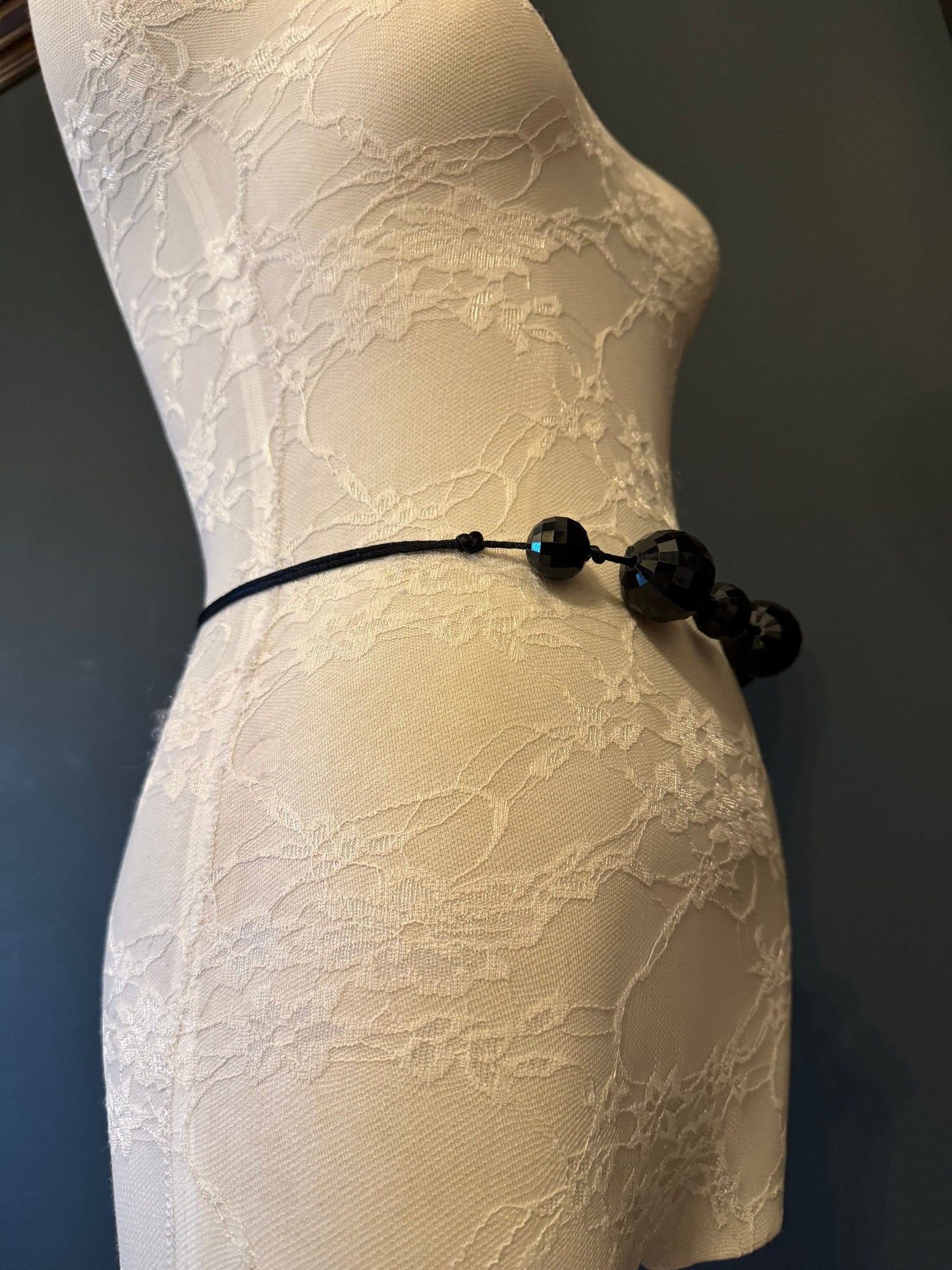 Faceted Bead Belt, Black Bead Belt, Tie up Belt, Fashion Belt, FAN Design, Swimwear Accessory, Gift