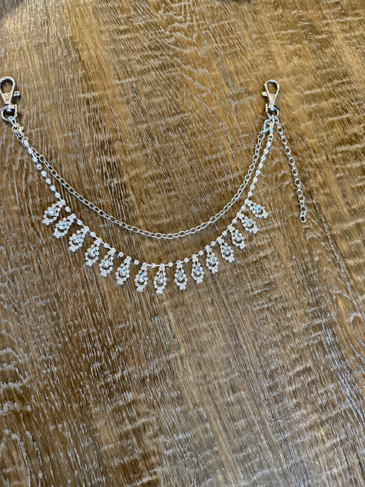 Handmade Rhinestone Diamanté Jeans Chain, Silver Bag Accessory
