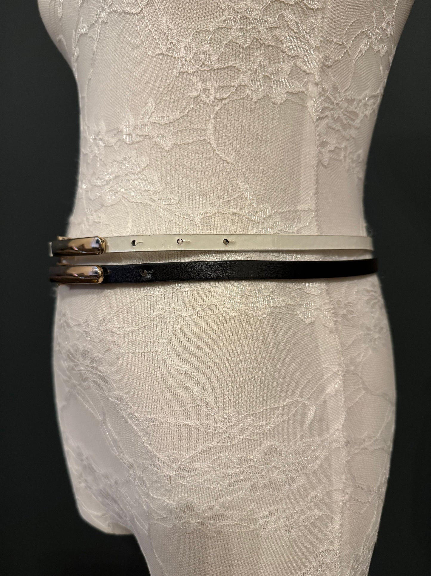 Skinny Belt, Black or White, Gold Buckle, 10mm