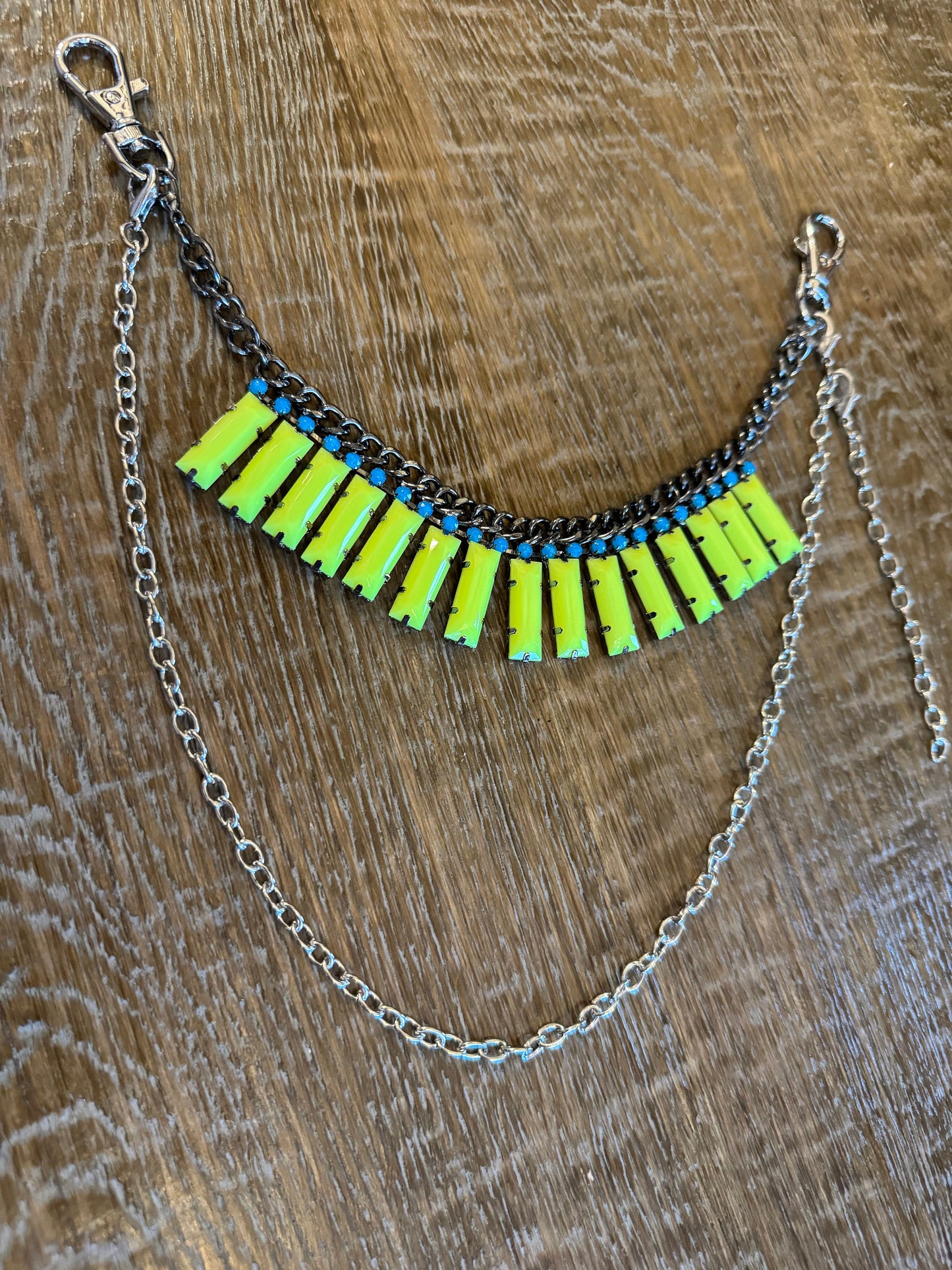 Handmade Neon Bead Jeans Chain, Silver Gunmetal Accessory