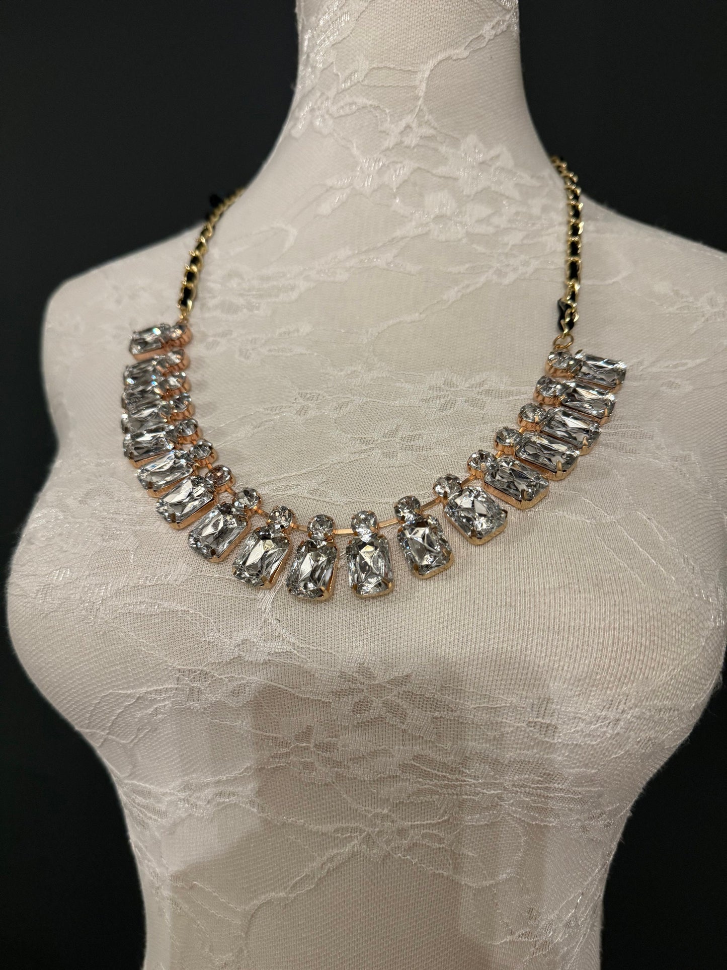 Jewel Necklace, Gold Base, Diamanté Necklace, Velvet Ribbon, Gift, Accessory, FAN Design