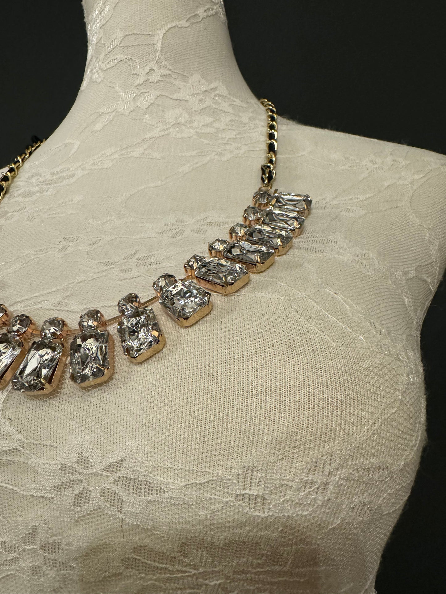 Jewel Necklace, Gold Base, Diamanté Necklace, Velvet Ribbon, Gift, Accessory, FAN Design