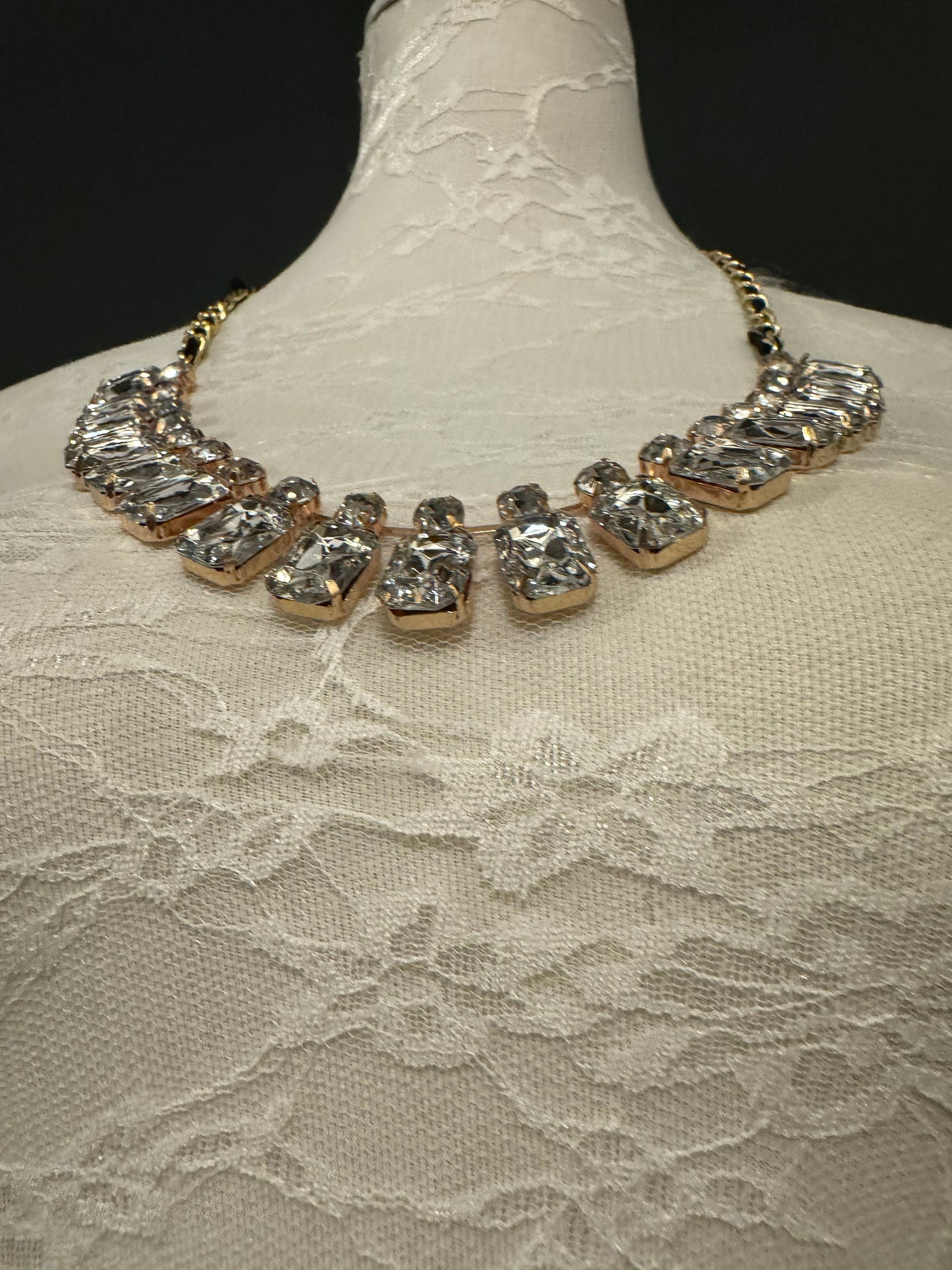 Jewel Necklace, Gold Base, Diamanté Necklace, Velvet Ribbon, Gift, Accessory, FAN Design