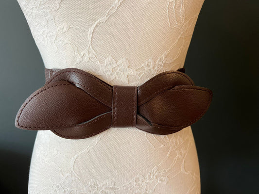 Brown Faux Leather Bow Elastic Belt, UK Sizes 8-12