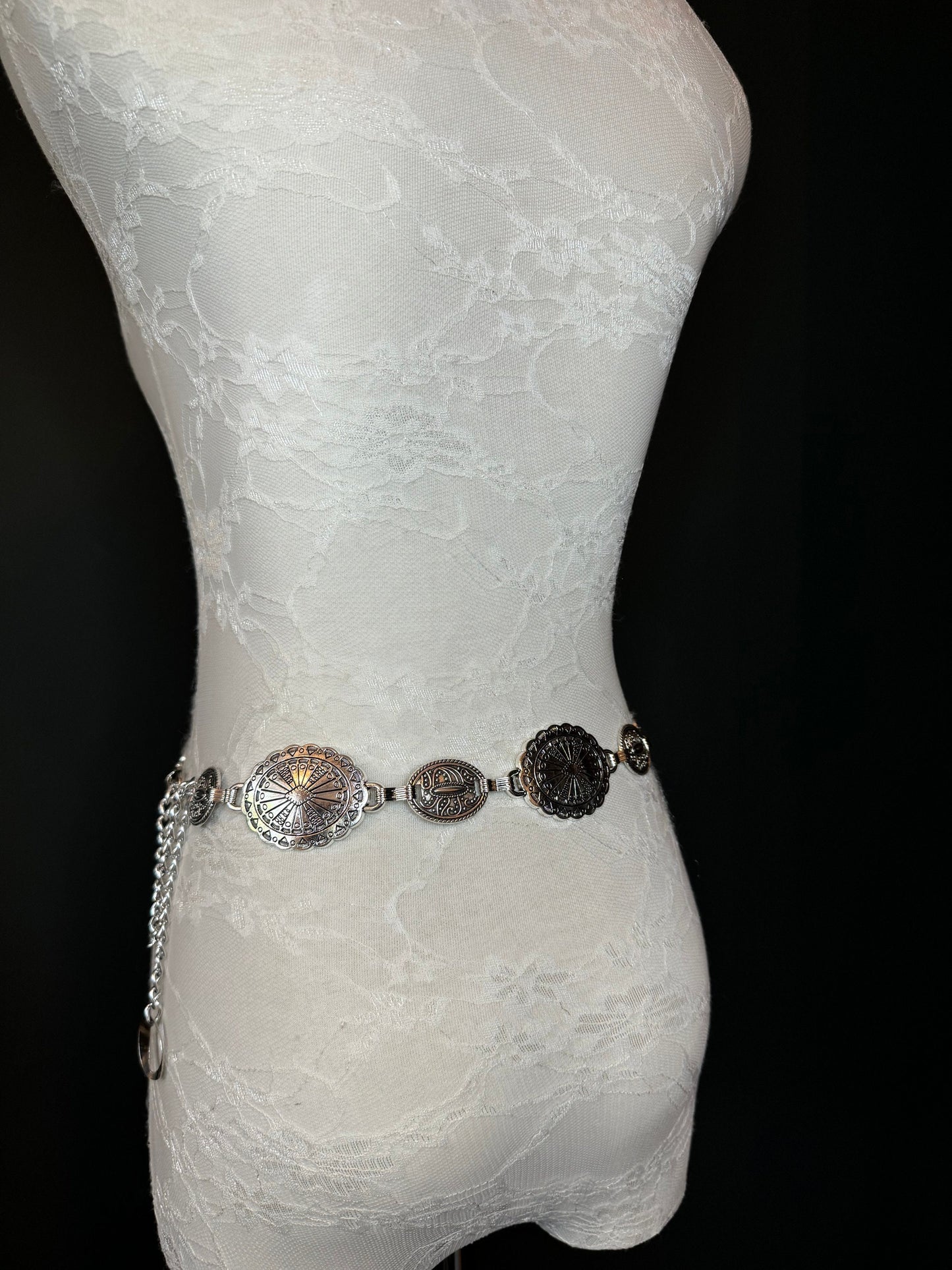 X-long Antique Brass Disc Belt, Silver, Metal Disc Belt, Teen Sizes, Size 18”-60”, FAN Design, FAN Collection, Fashion Accessory, Gift